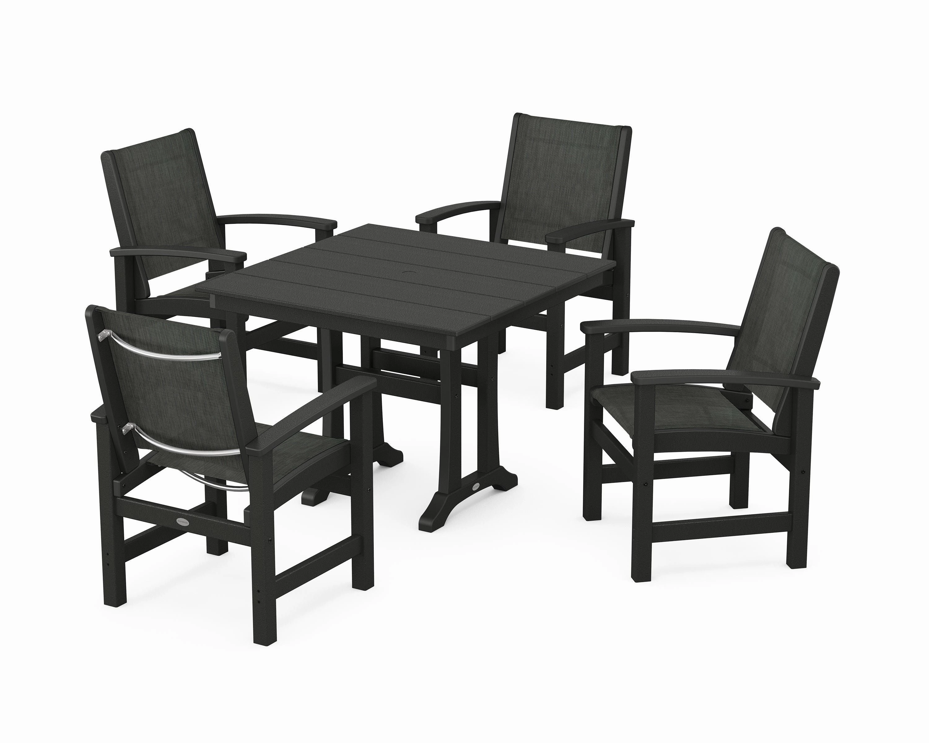 Coastal 5-Piece Farmhouse Dining Set With Trestle Legs