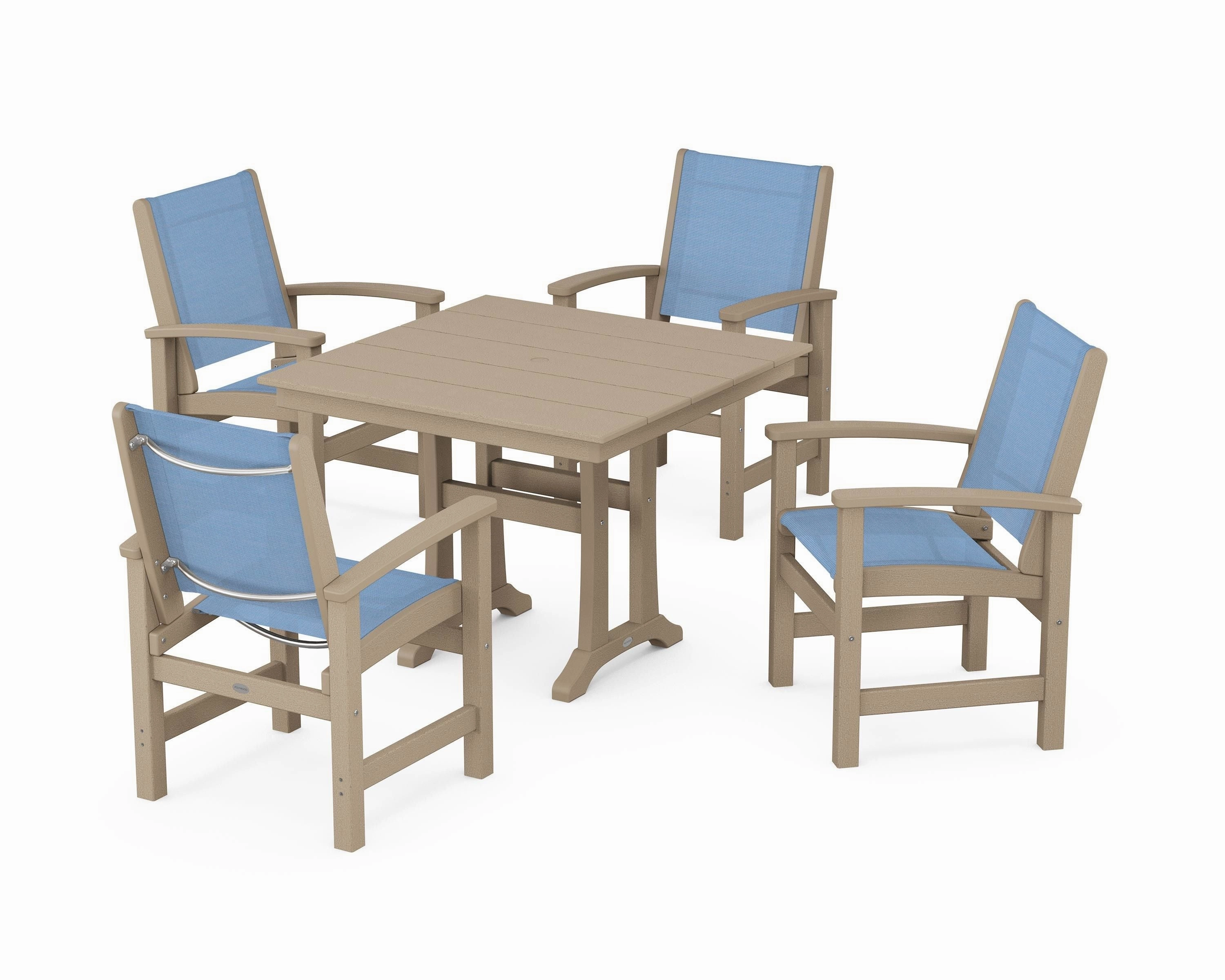 Coastal 5-Piece Farmhouse Dining Set With Trestle Legs