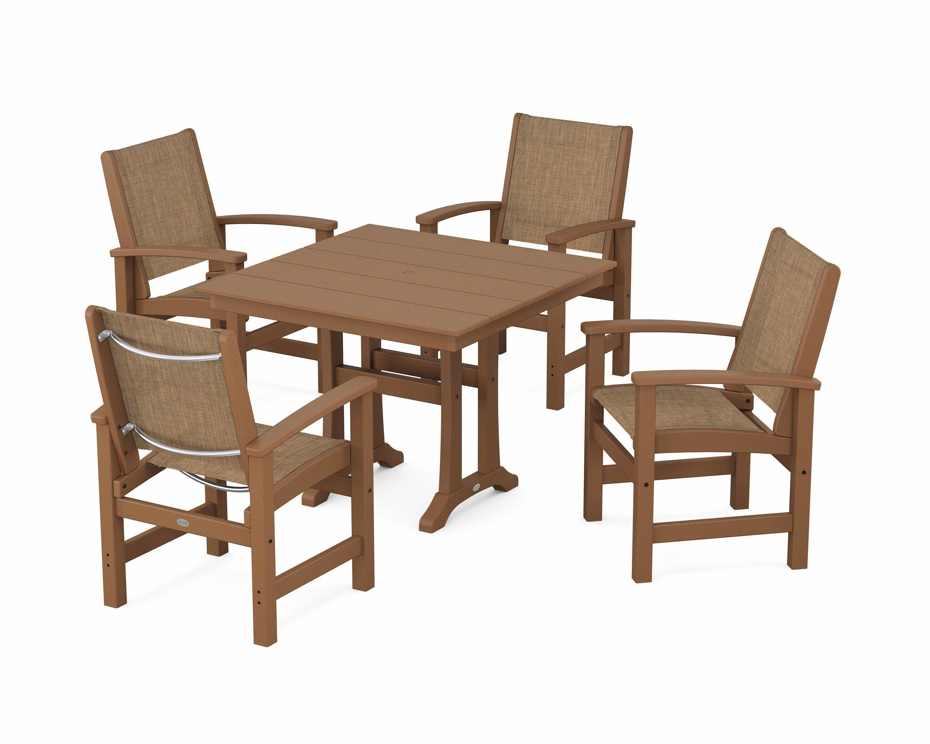 Coastal 5-Piece Farmhouse Dining Set With Trestle Legs
