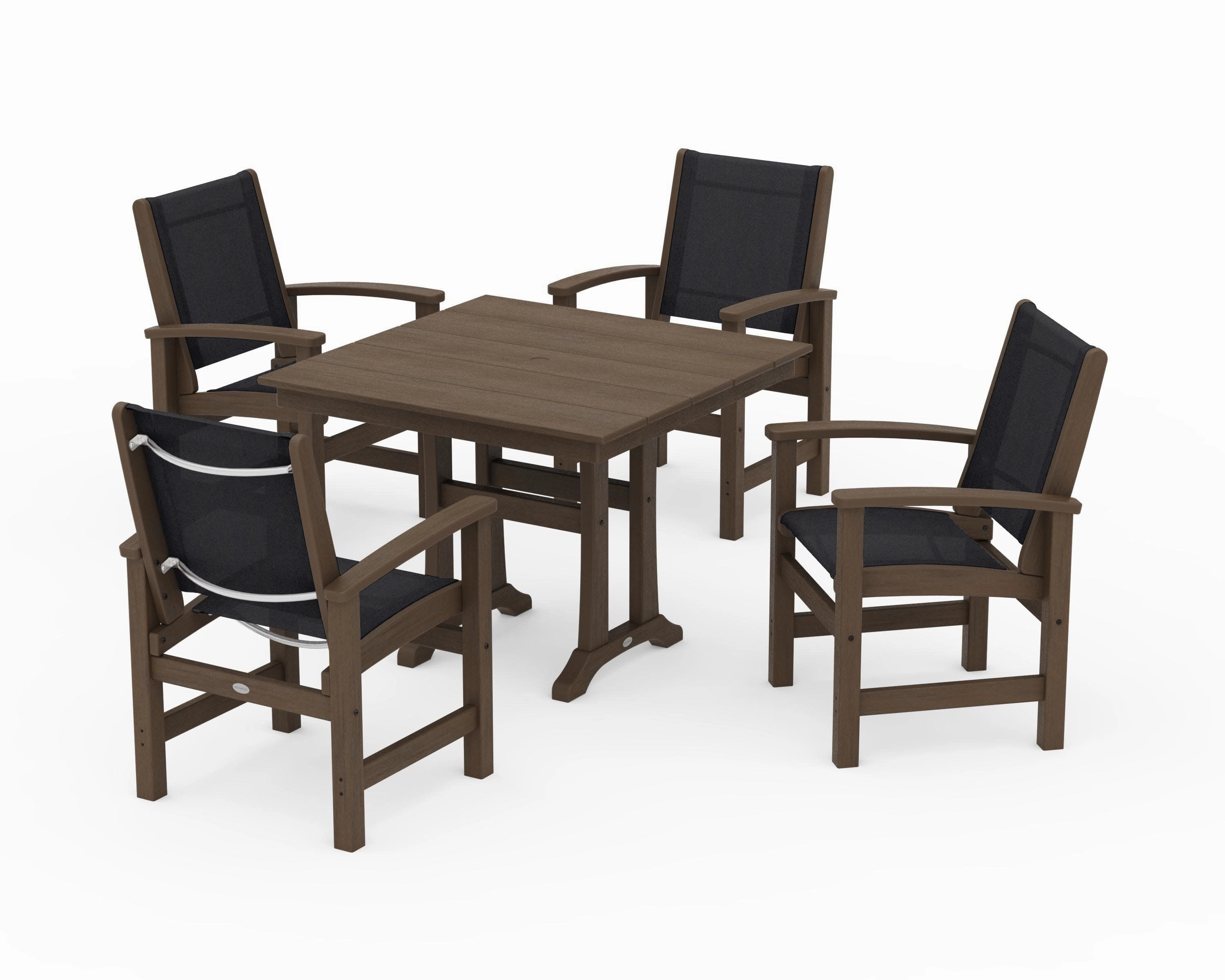 Coastal 5-Piece Farmhouse Dining Set With Trestle Legs
