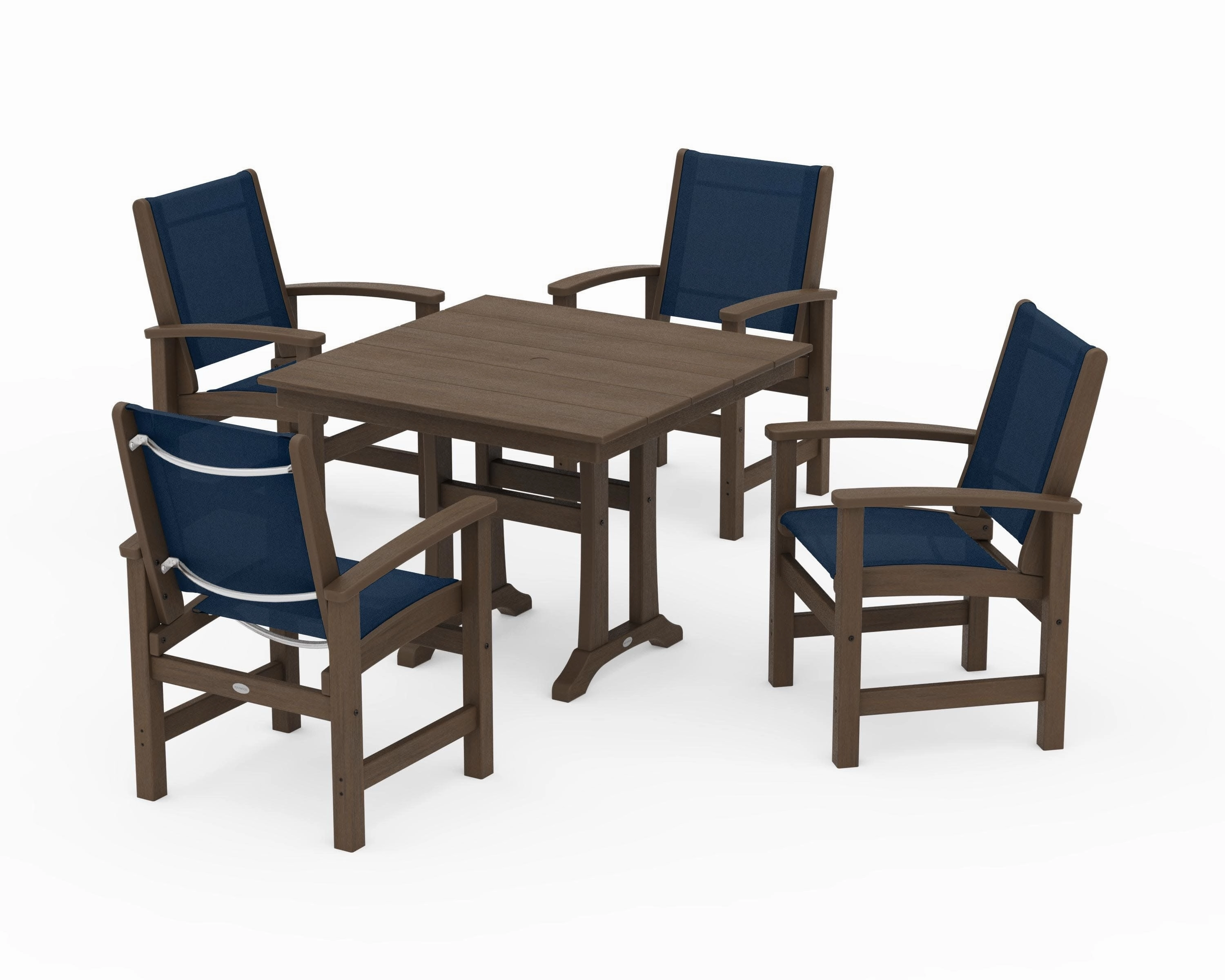 Coastal 5-Piece Farmhouse Dining Set With Trestle Legs