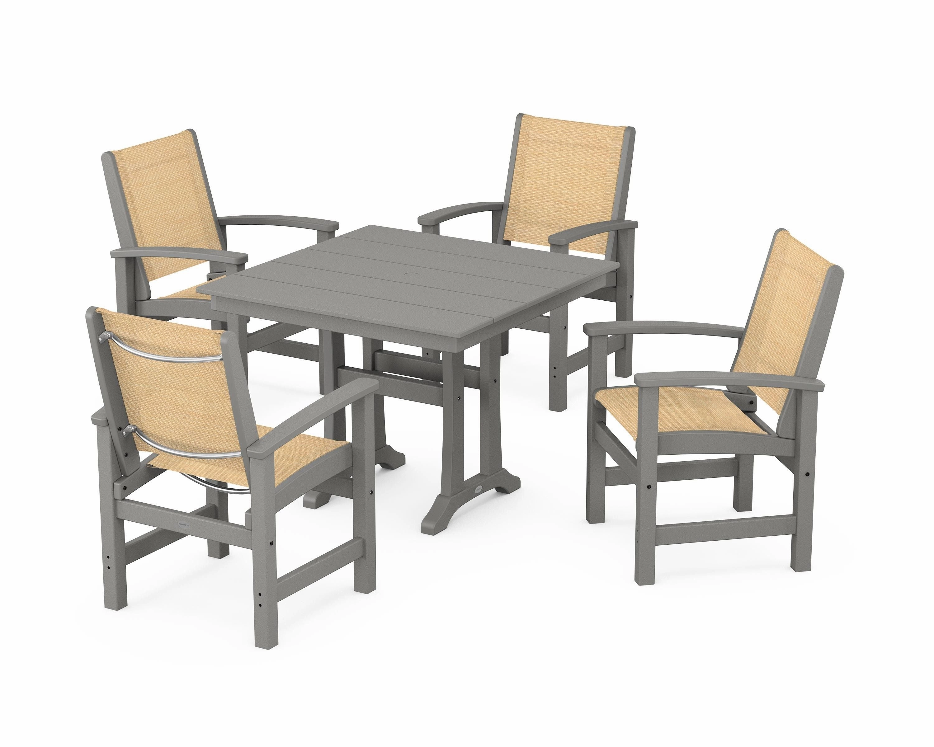 Coastal 5-Piece Farmhouse Dining Set With Trestle Legs