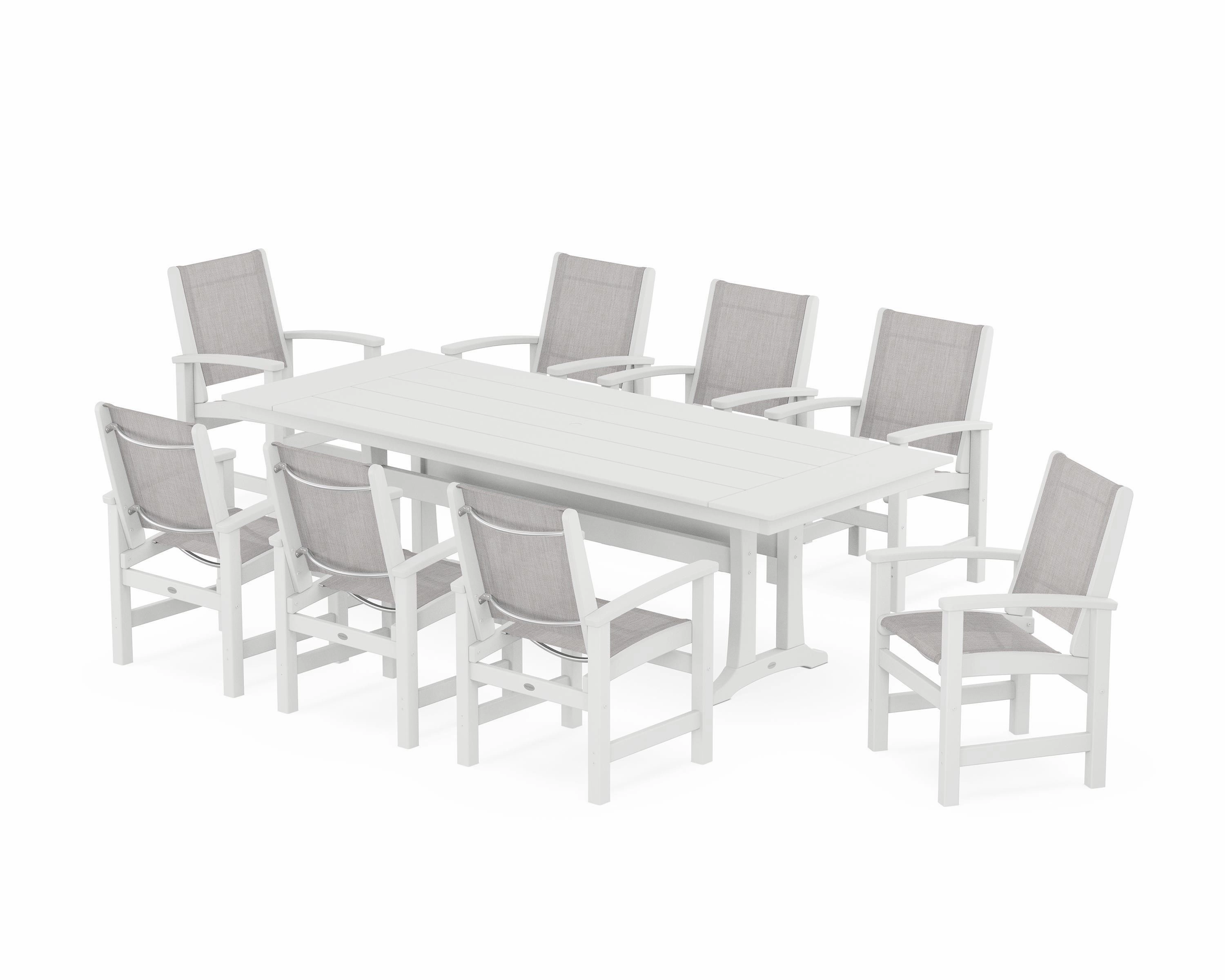 Coastal 9-Piece Farmhouse Dining Set with Trestle Legs