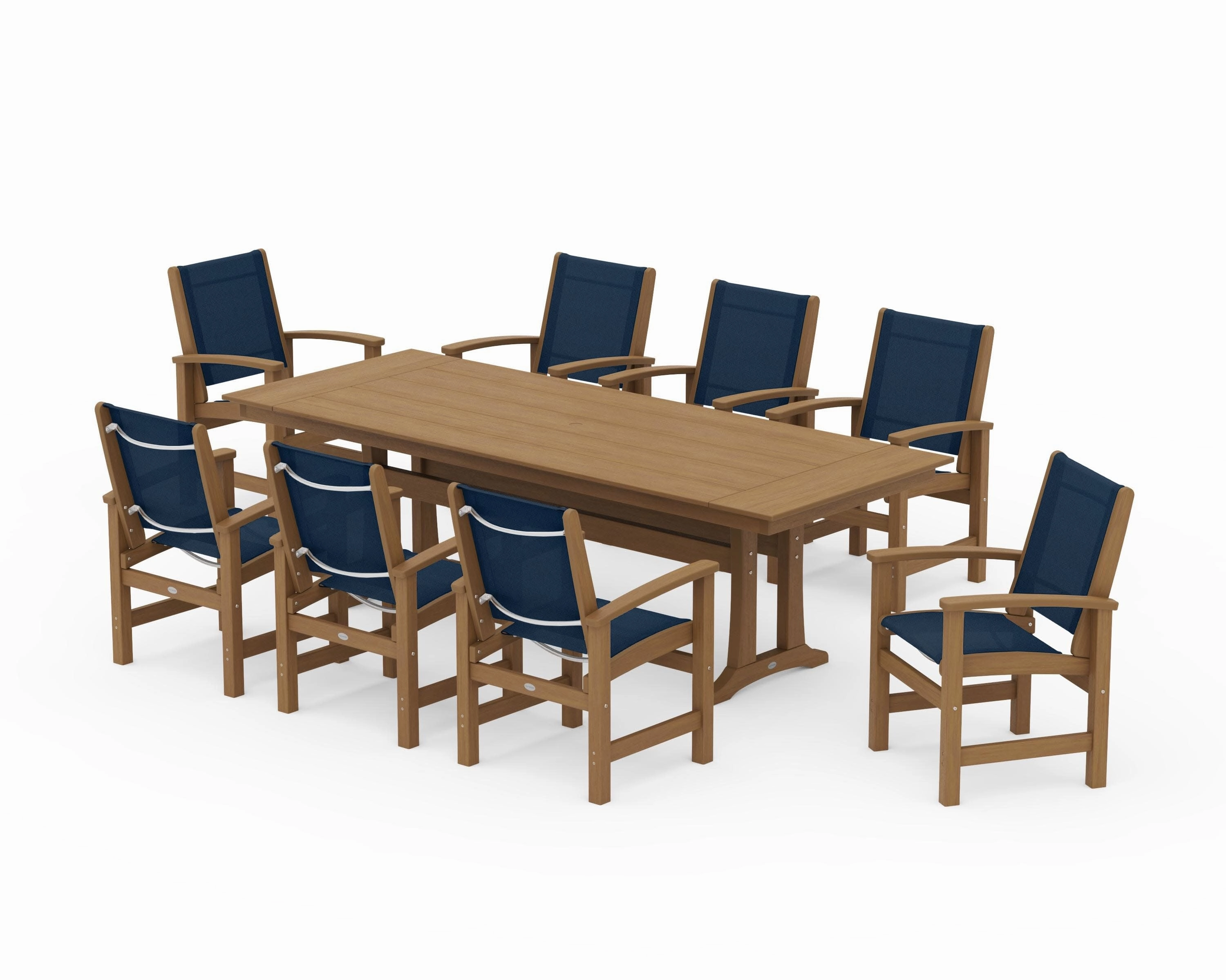 Coastal 9-Piece Farmhouse Dining Set with Trestle Legs
