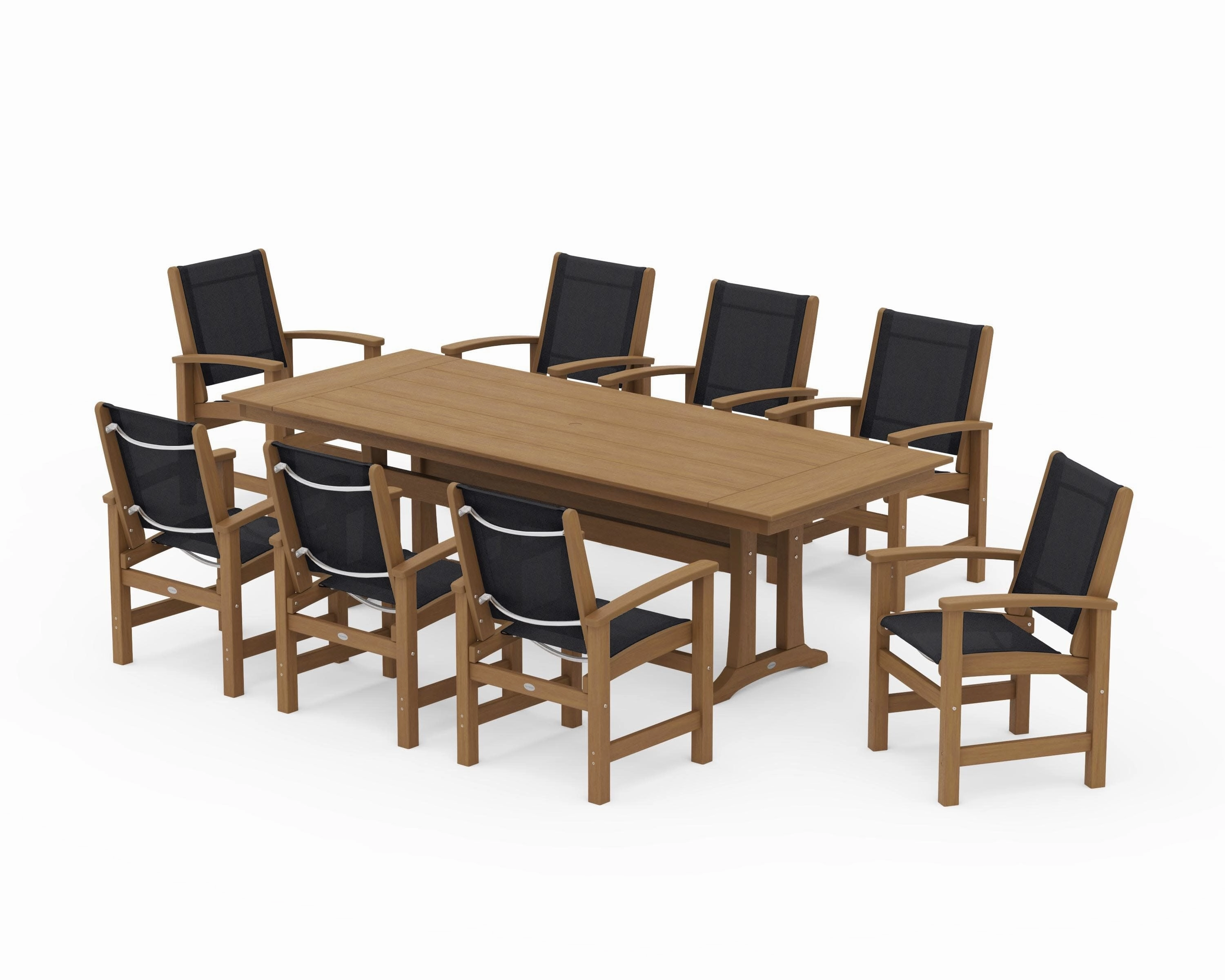 Coastal 9-Piece Farmhouse Dining Set with Trestle Legs