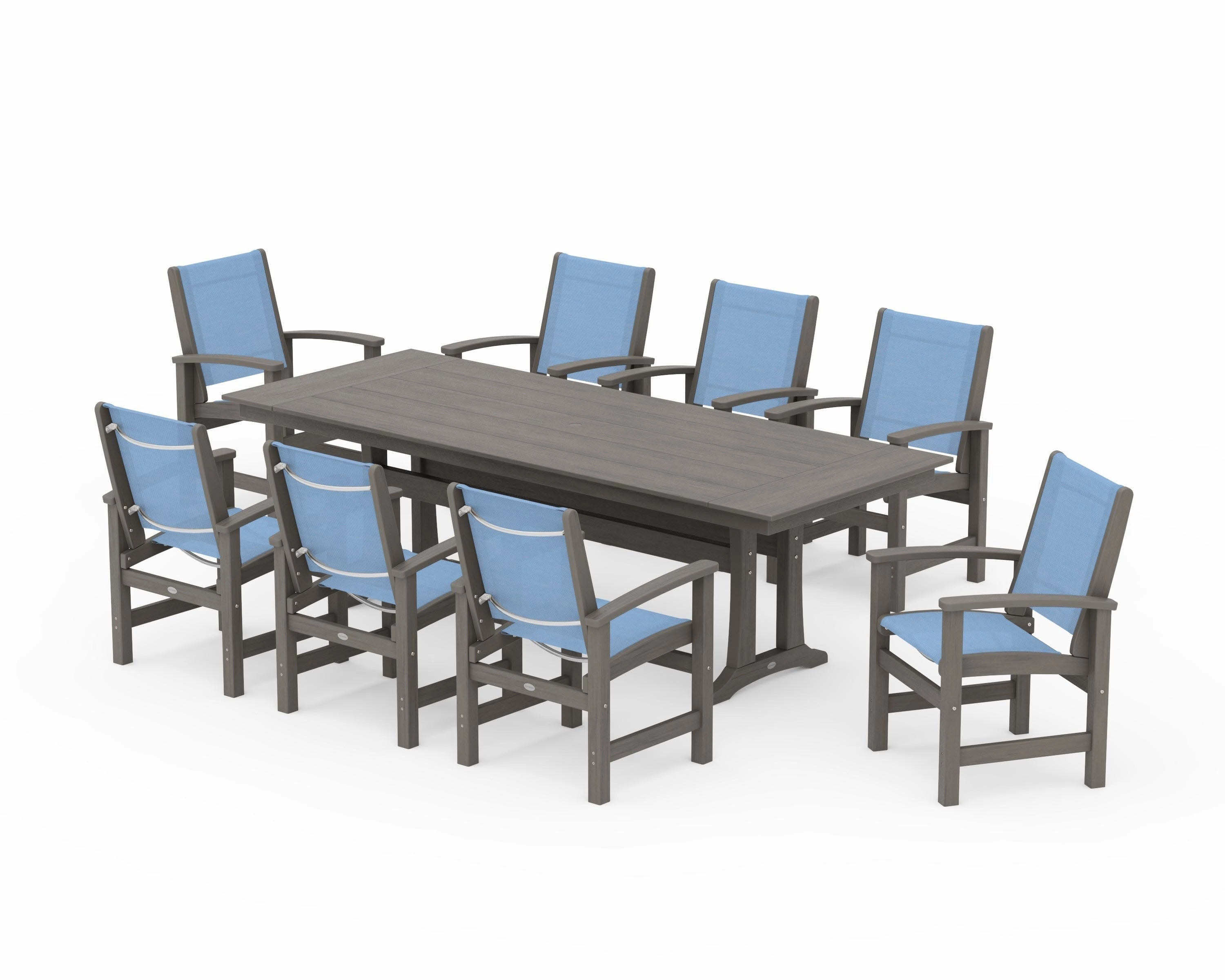 Coastal 9-Piece Farmhouse Dining Set with Trestle Legs
