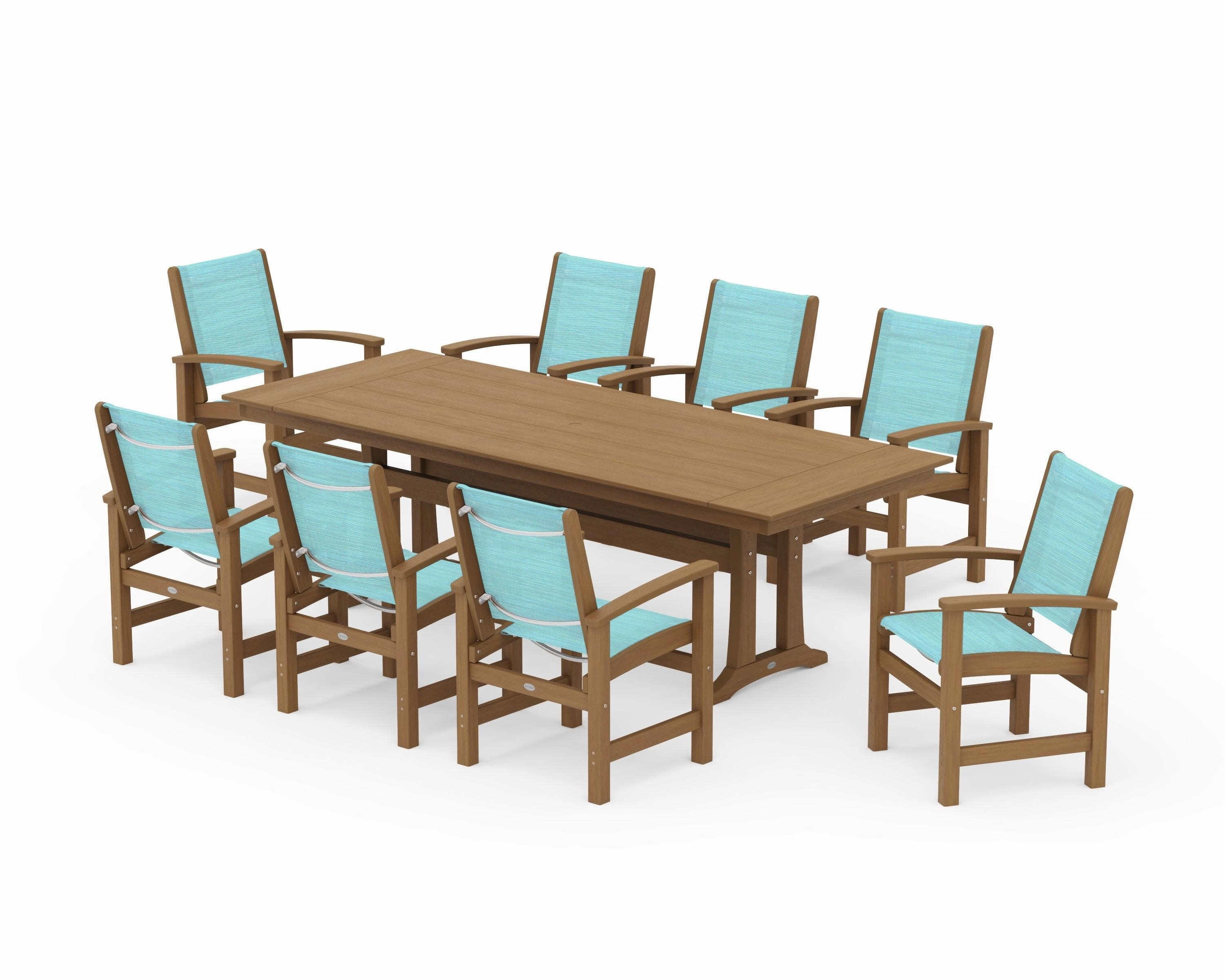 Coastal 9-Piece Farmhouse Dining Set with Trestle Legs