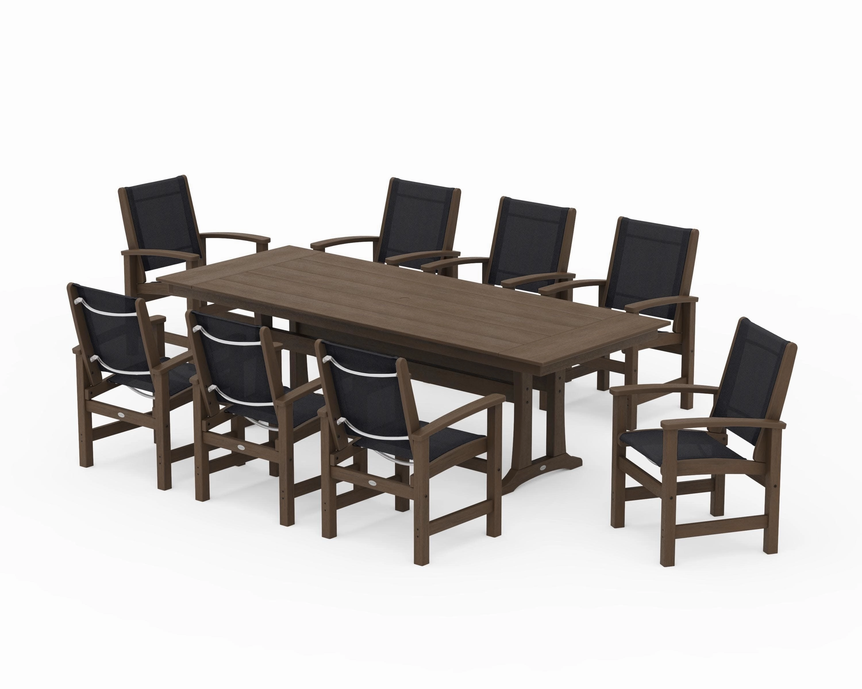 Coastal 9-Piece Farmhouse Dining Set with Trestle Legs