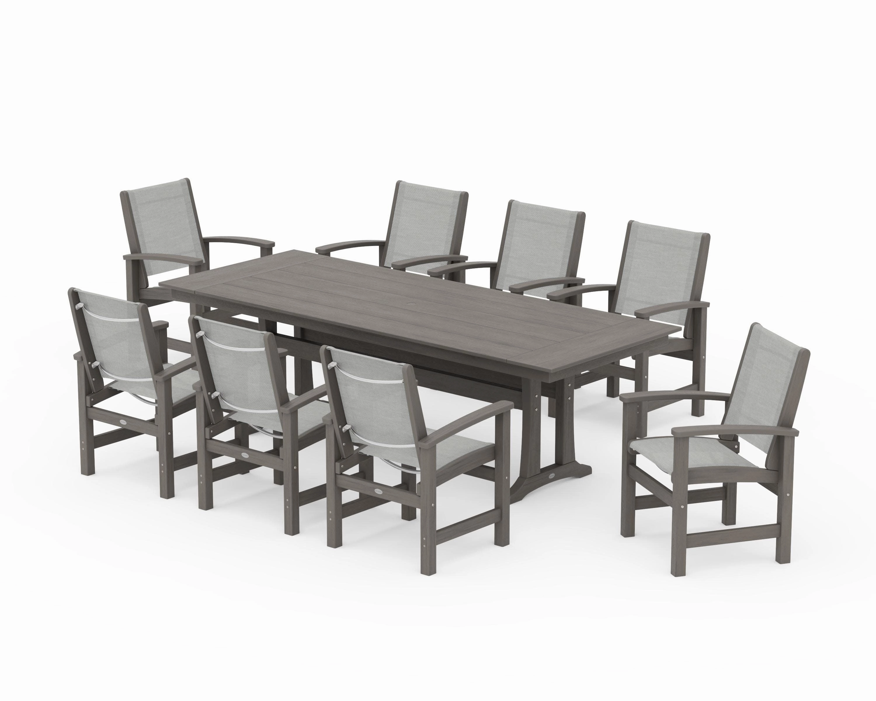 Coastal 9-Piece Farmhouse Dining Set with Trestle Legs