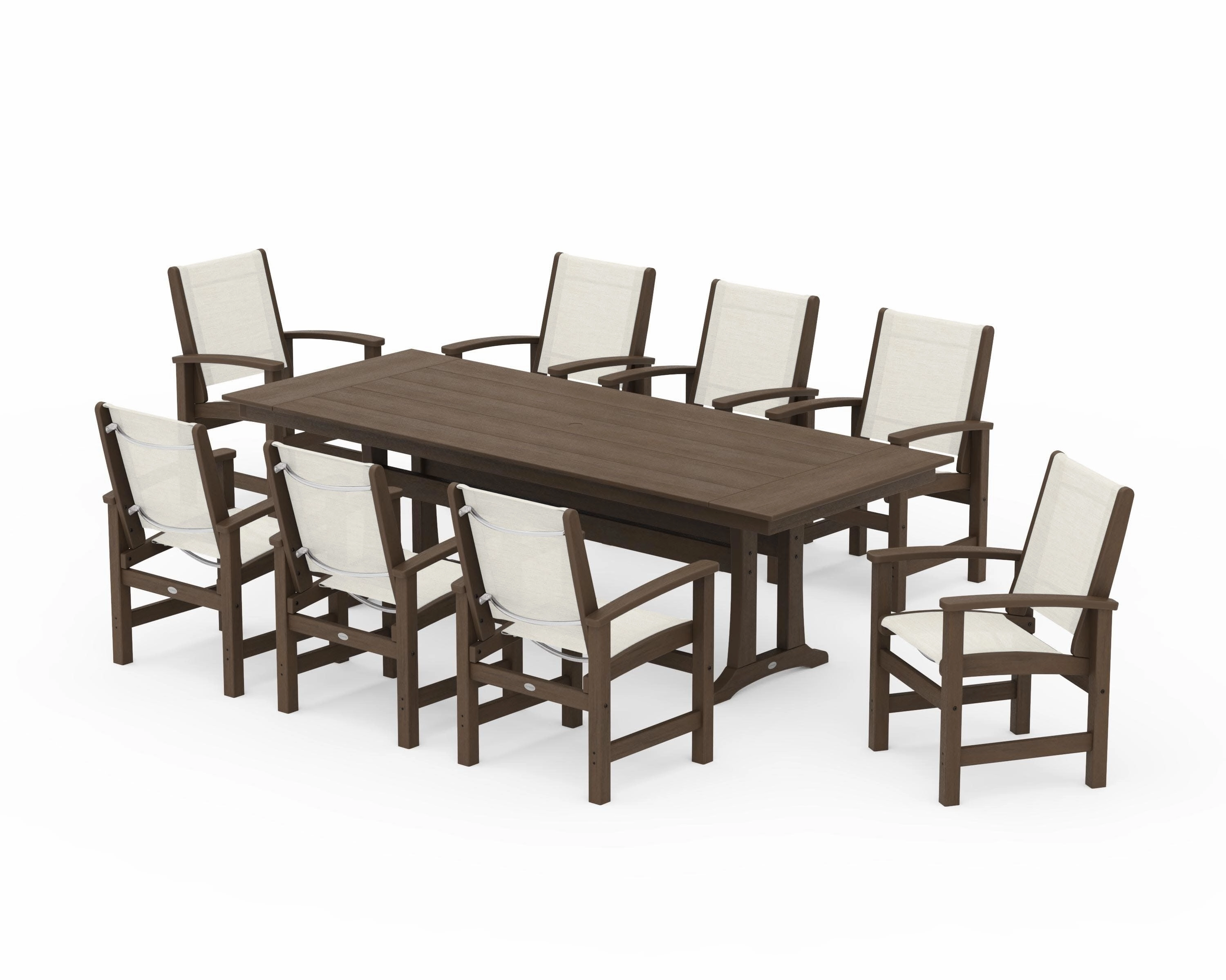 Coastal 9-Piece Farmhouse Dining Set with Trestle Legs