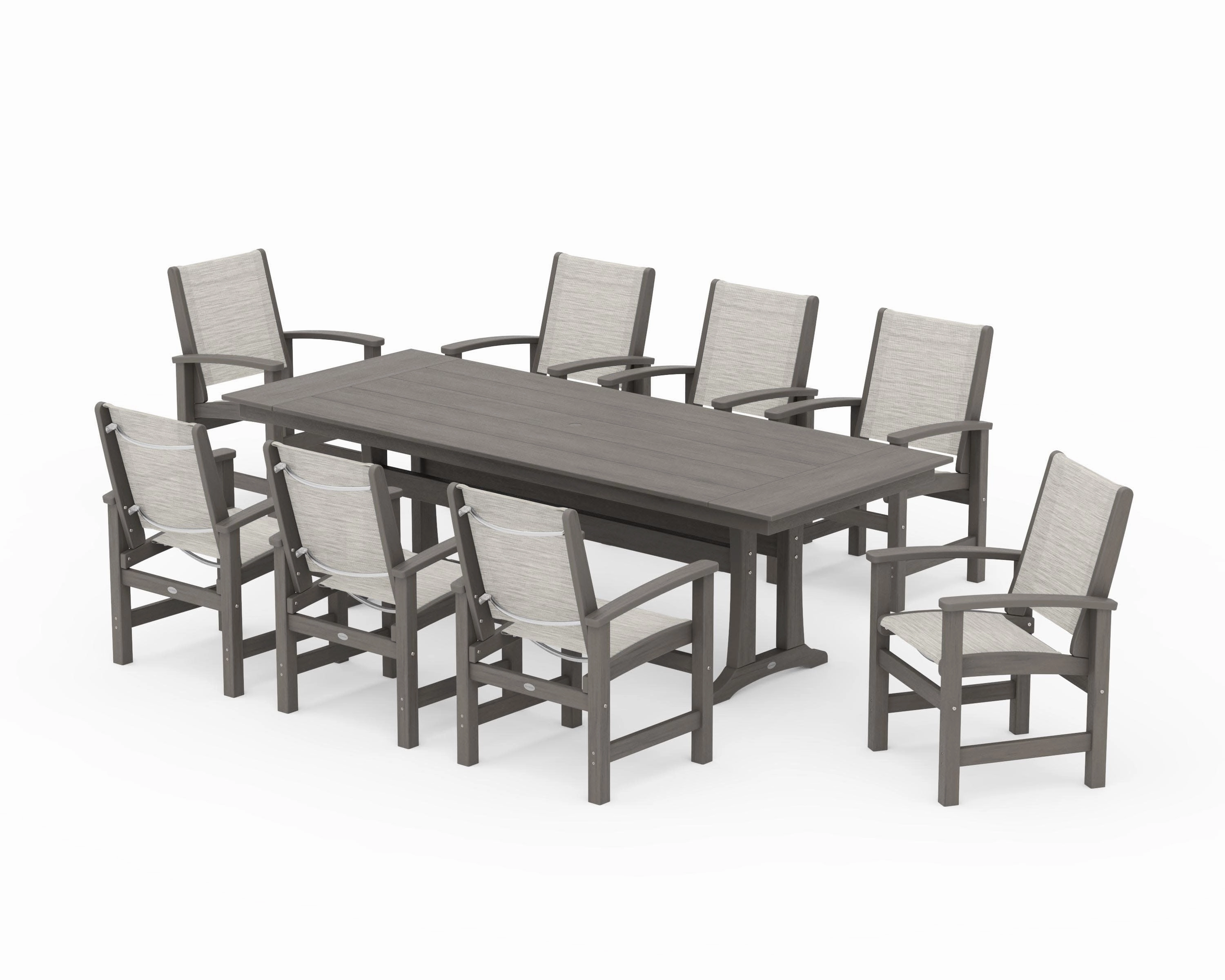 Coastal 9-Piece Farmhouse Dining Set with Trestle Legs