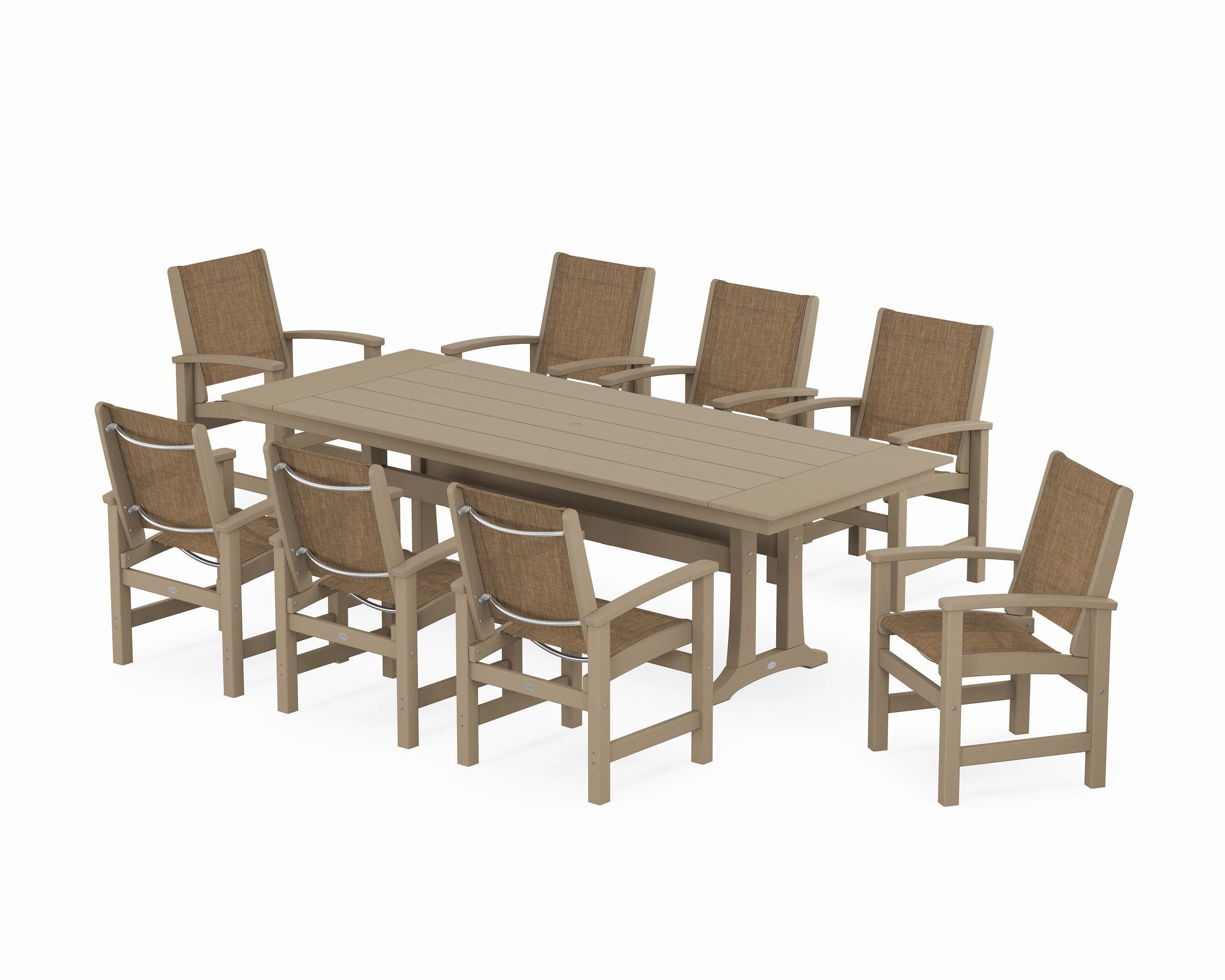 Coastal 9-Piece Farmhouse Dining Set with Trestle Legs