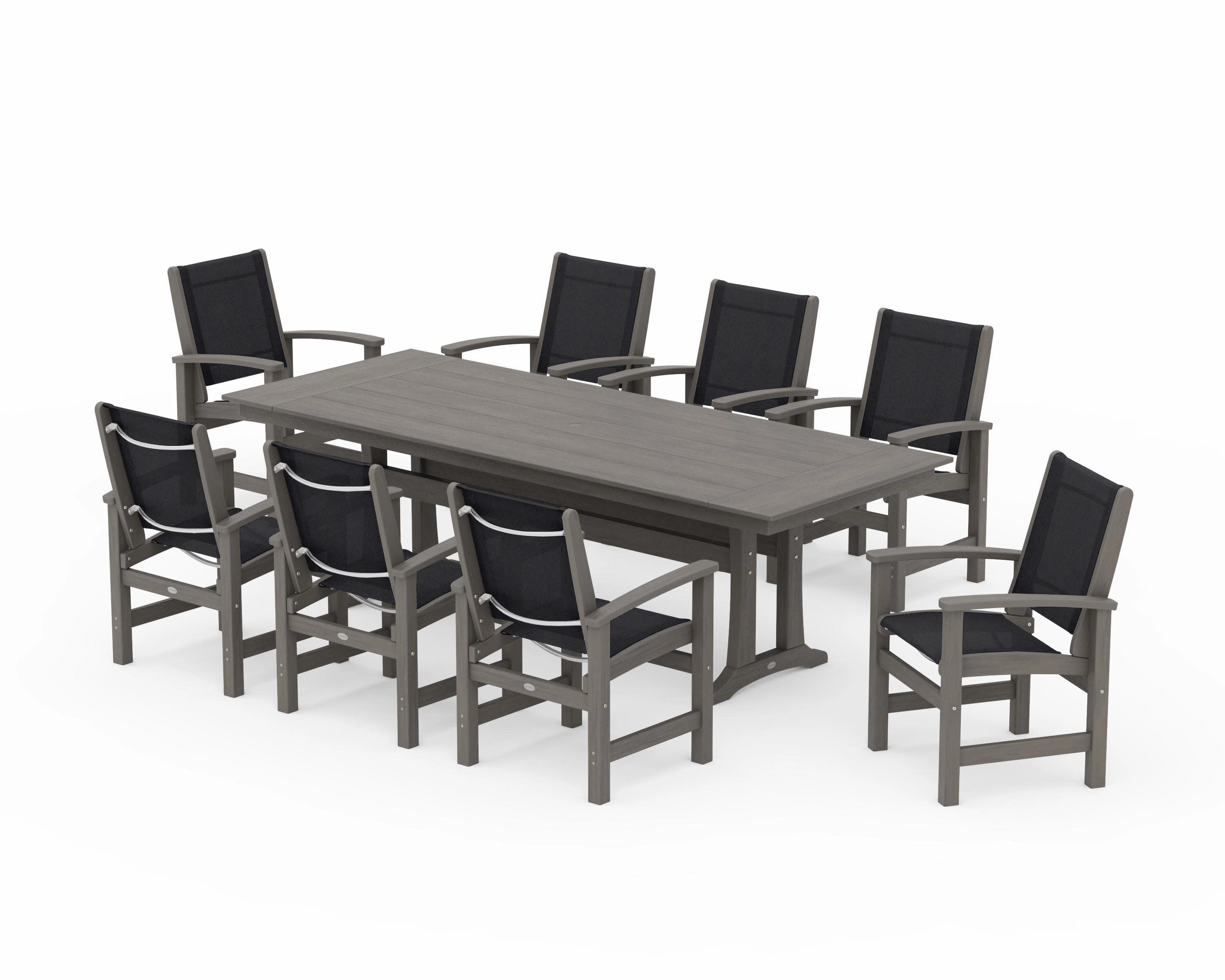 Coastal 9-Piece Farmhouse Dining Set with Trestle Legs