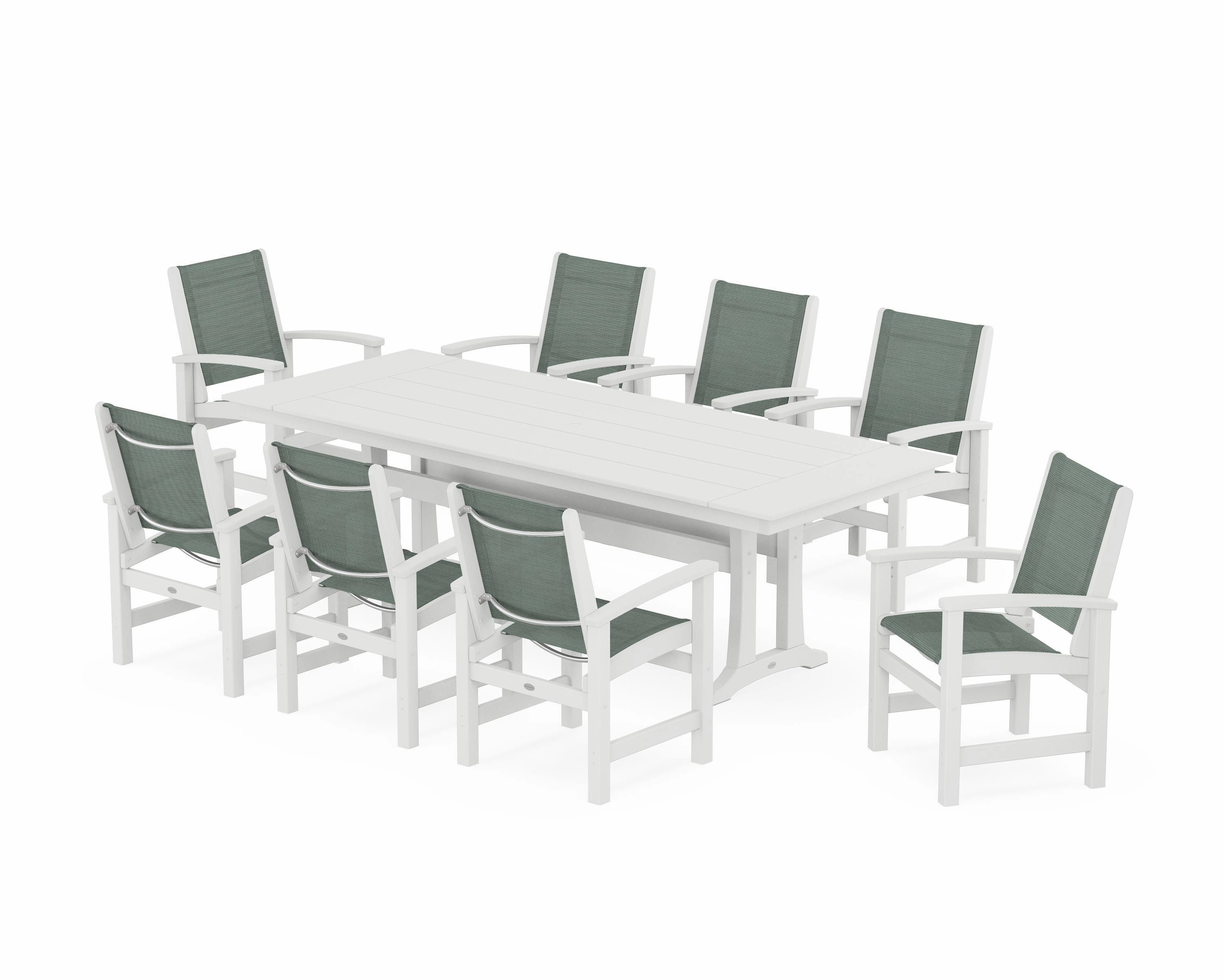 Coastal 9-Piece Farmhouse Dining Set with Trestle Legs