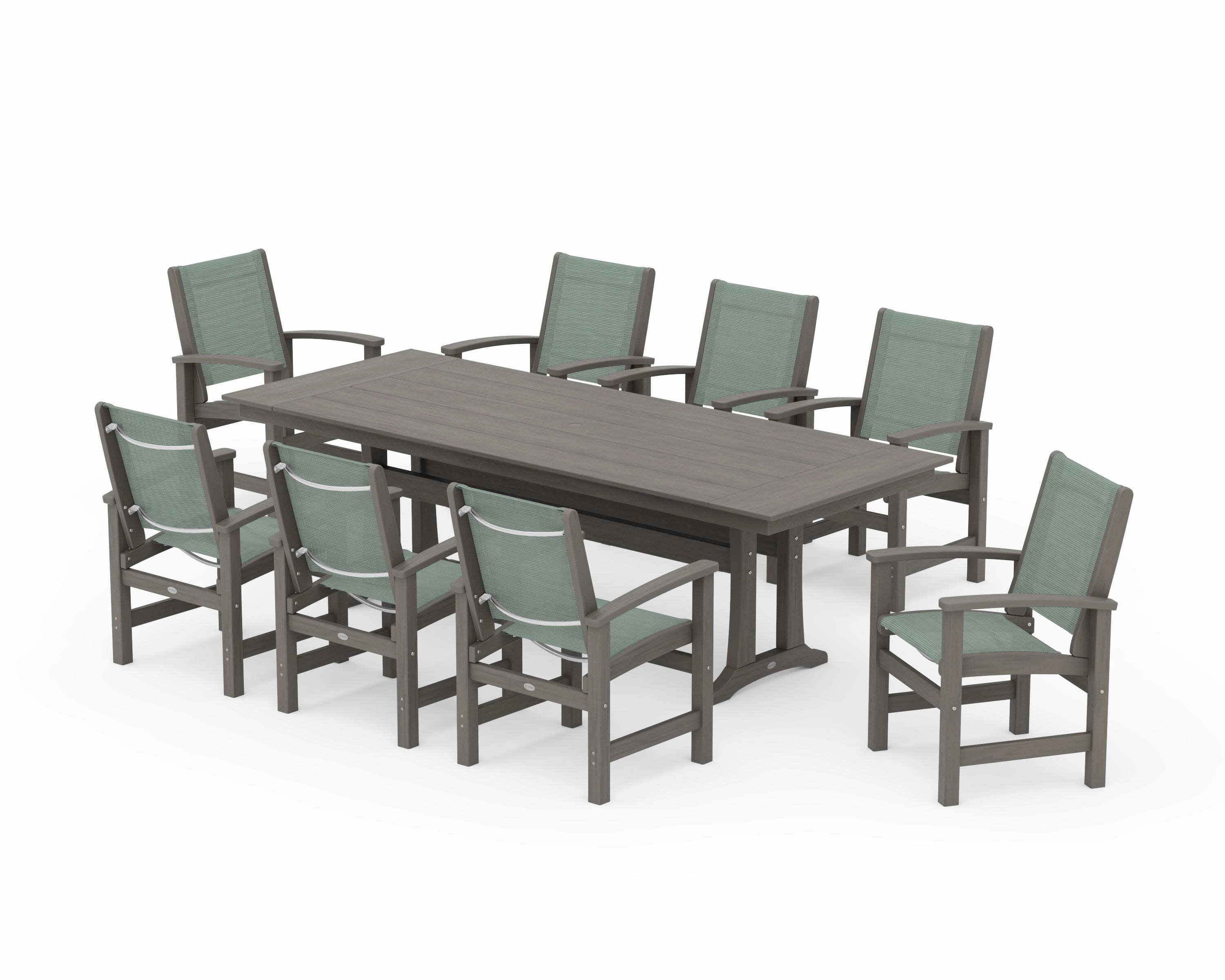 Coastal 9-Piece Farmhouse Dining Set with Trestle Legs