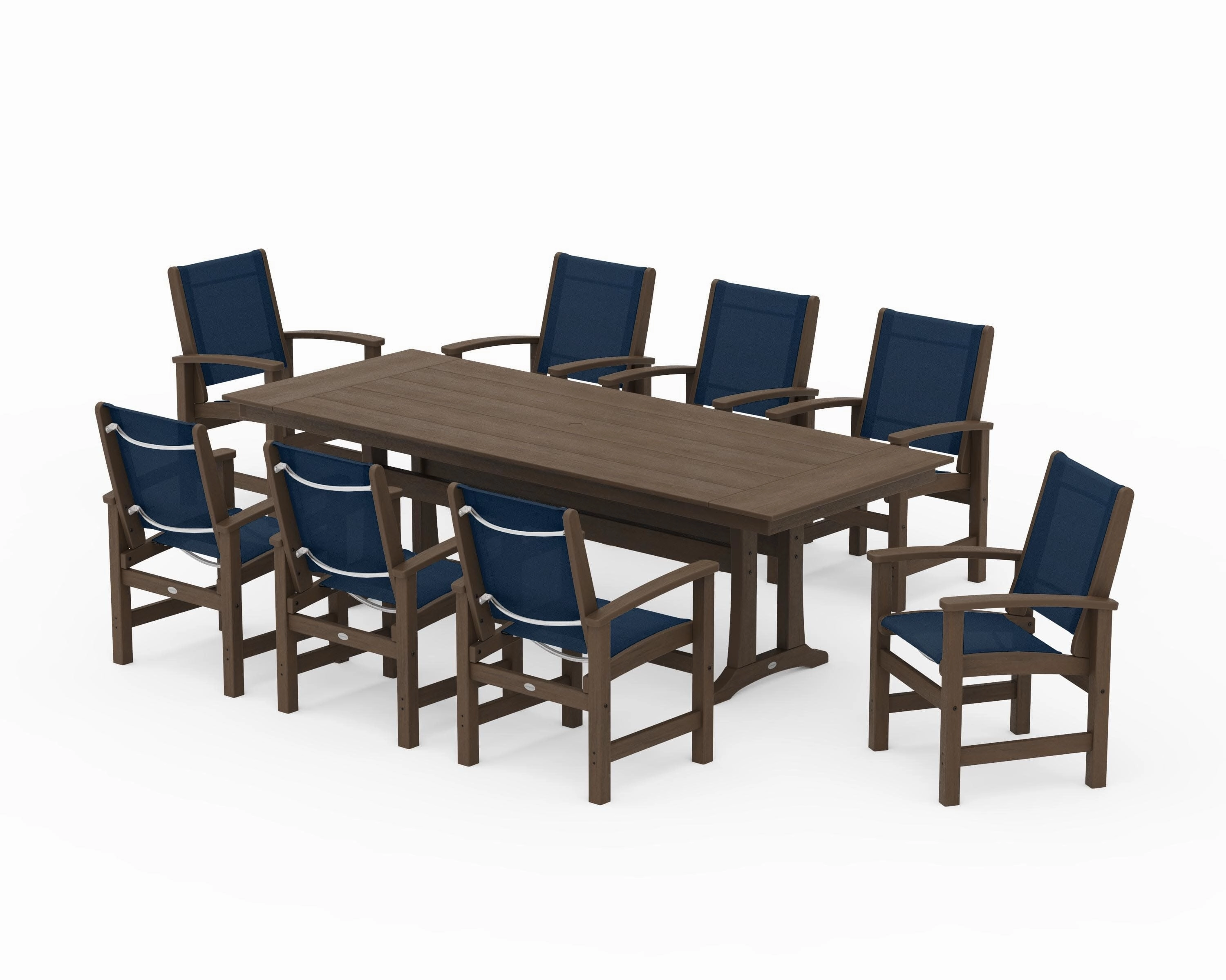 Coastal 9-Piece Farmhouse Dining Set with Trestle Legs