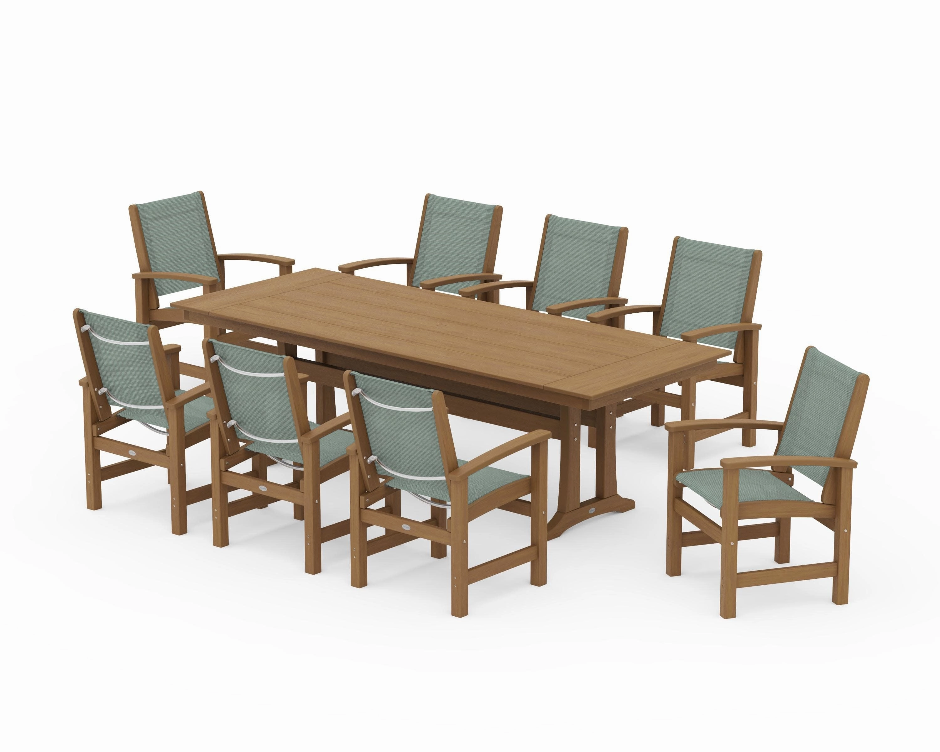 Coastal 9-Piece Farmhouse Dining Set with Trestle Legs