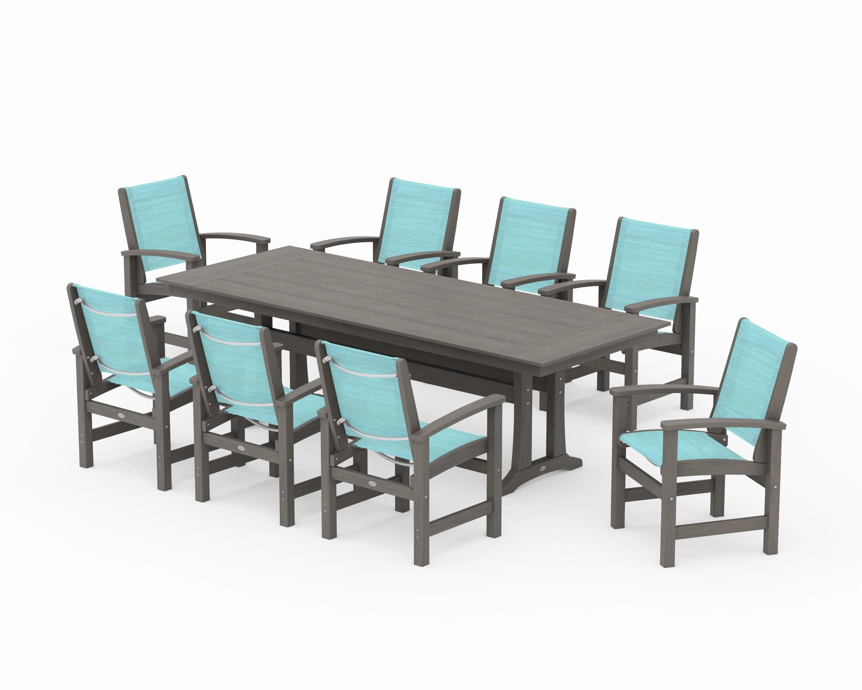 Coastal 9-Piece Farmhouse Dining Set with Trestle Legs