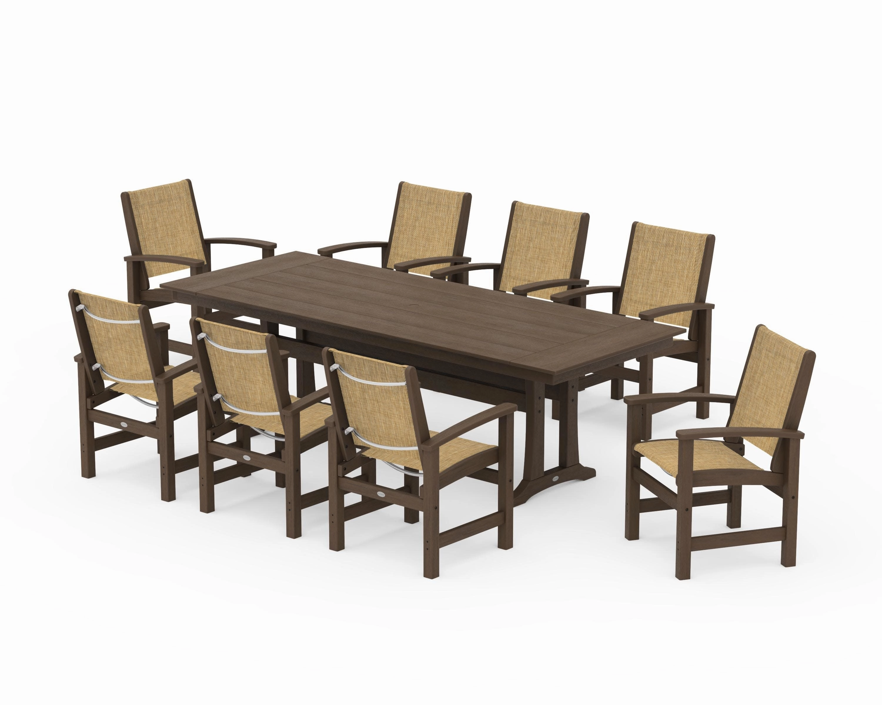 Coastal 9-Piece Farmhouse Dining Set with Trestle Legs