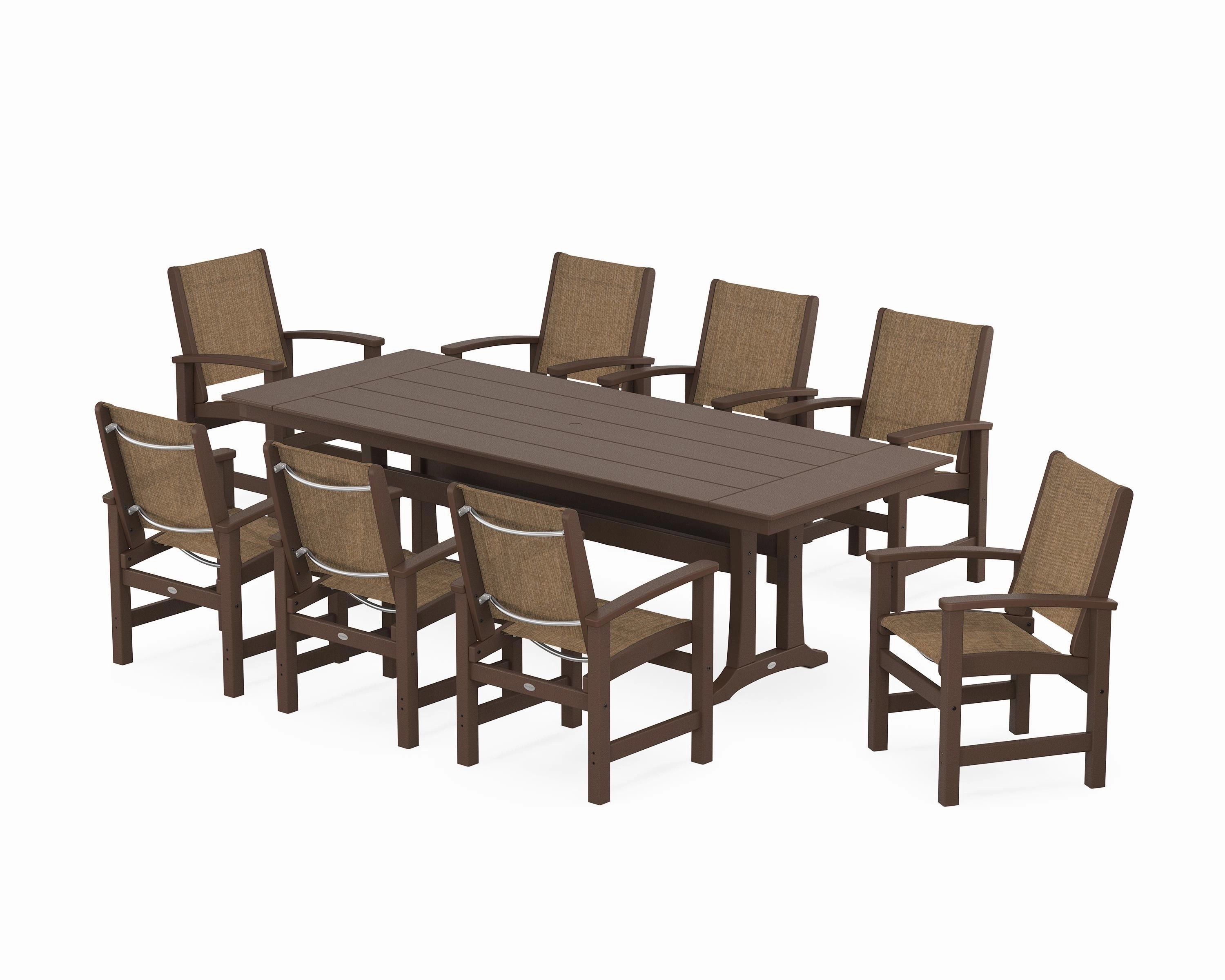 Coastal 9-Piece Farmhouse Dining Set with Trestle Legs