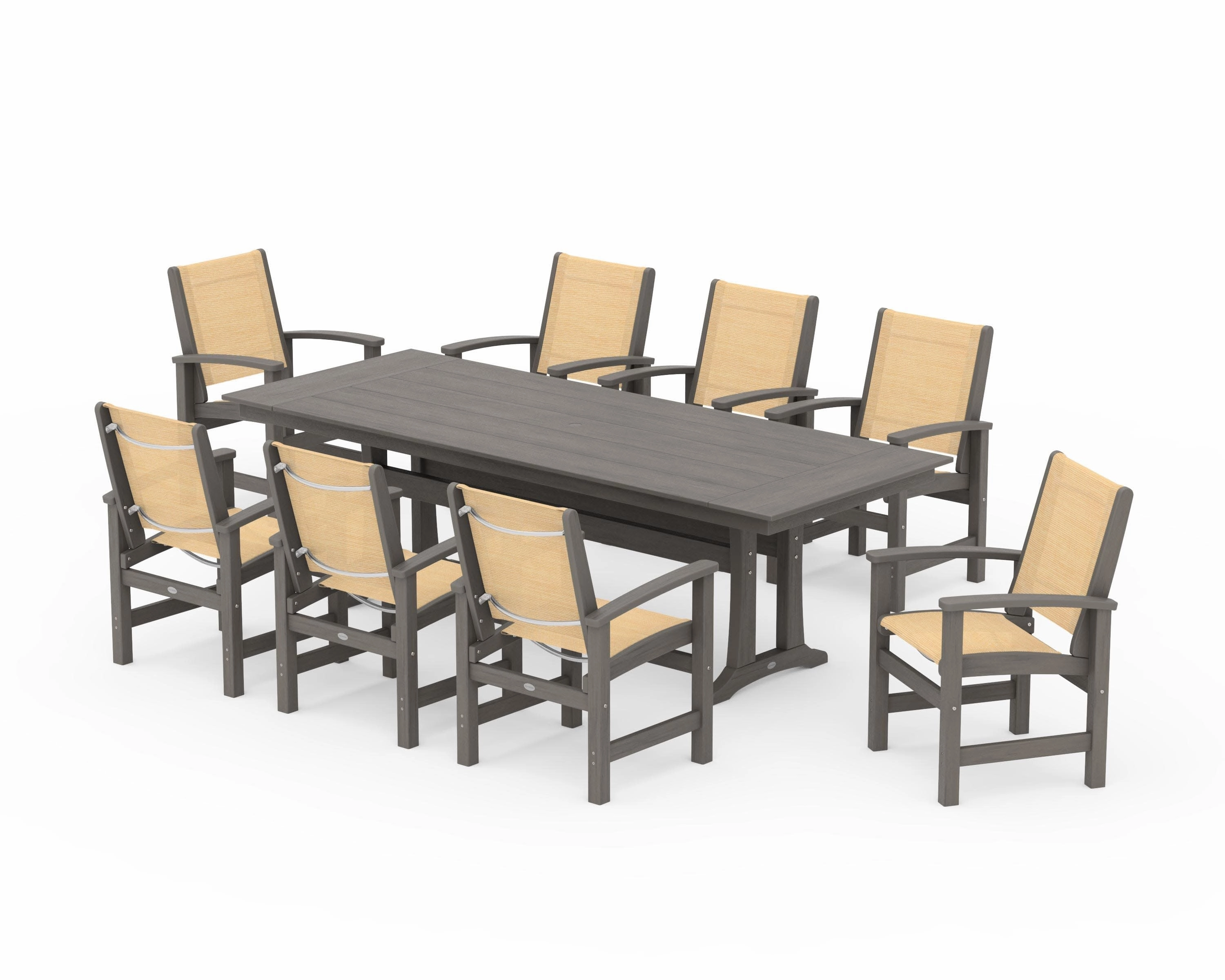 Coastal 9-Piece Farmhouse Dining Set with Trestle Legs