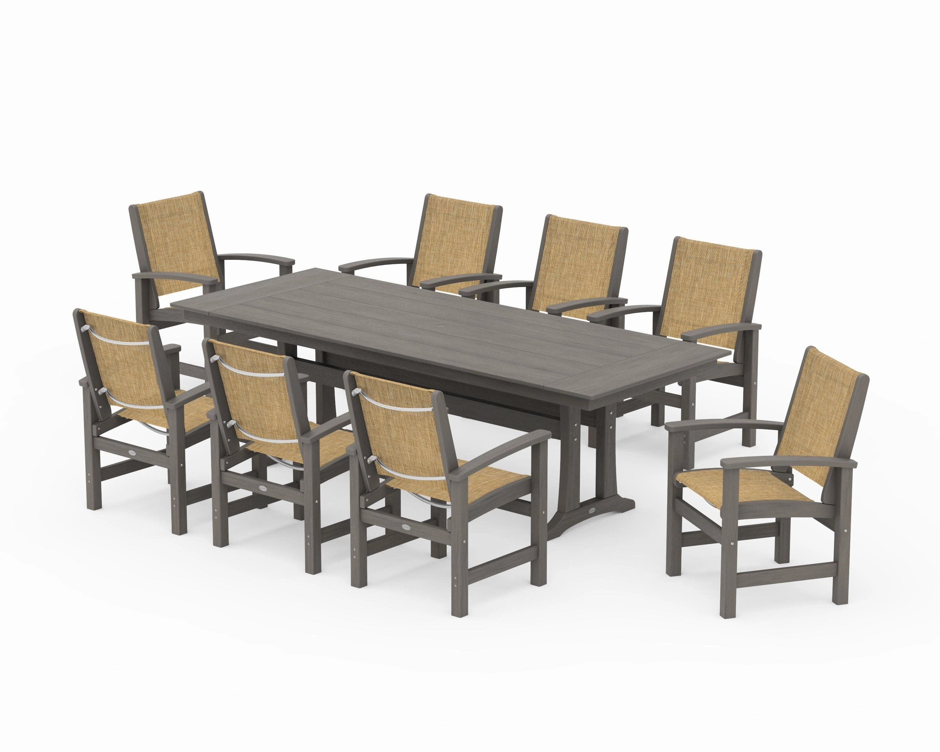 Coastal 9-Piece Farmhouse Dining Set with Trestle Legs