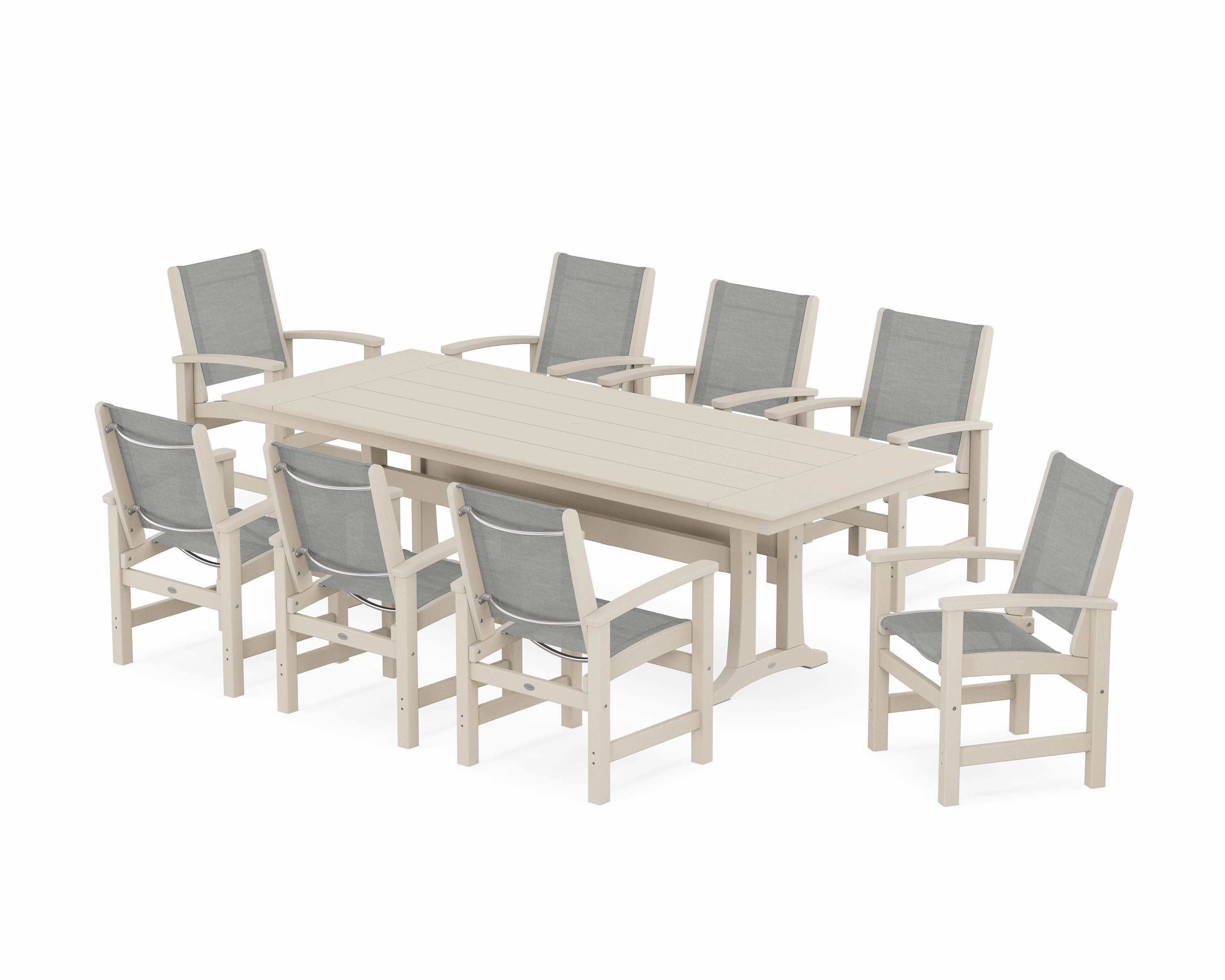 Coastal 9-Piece Farmhouse Dining Set with Trestle Legs