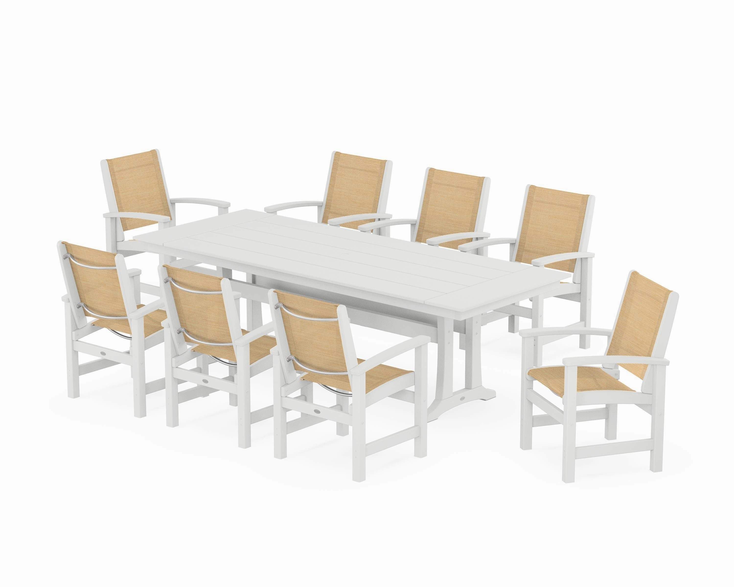 Coastal 9-Piece Farmhouse Dining Set with Trestle Legs