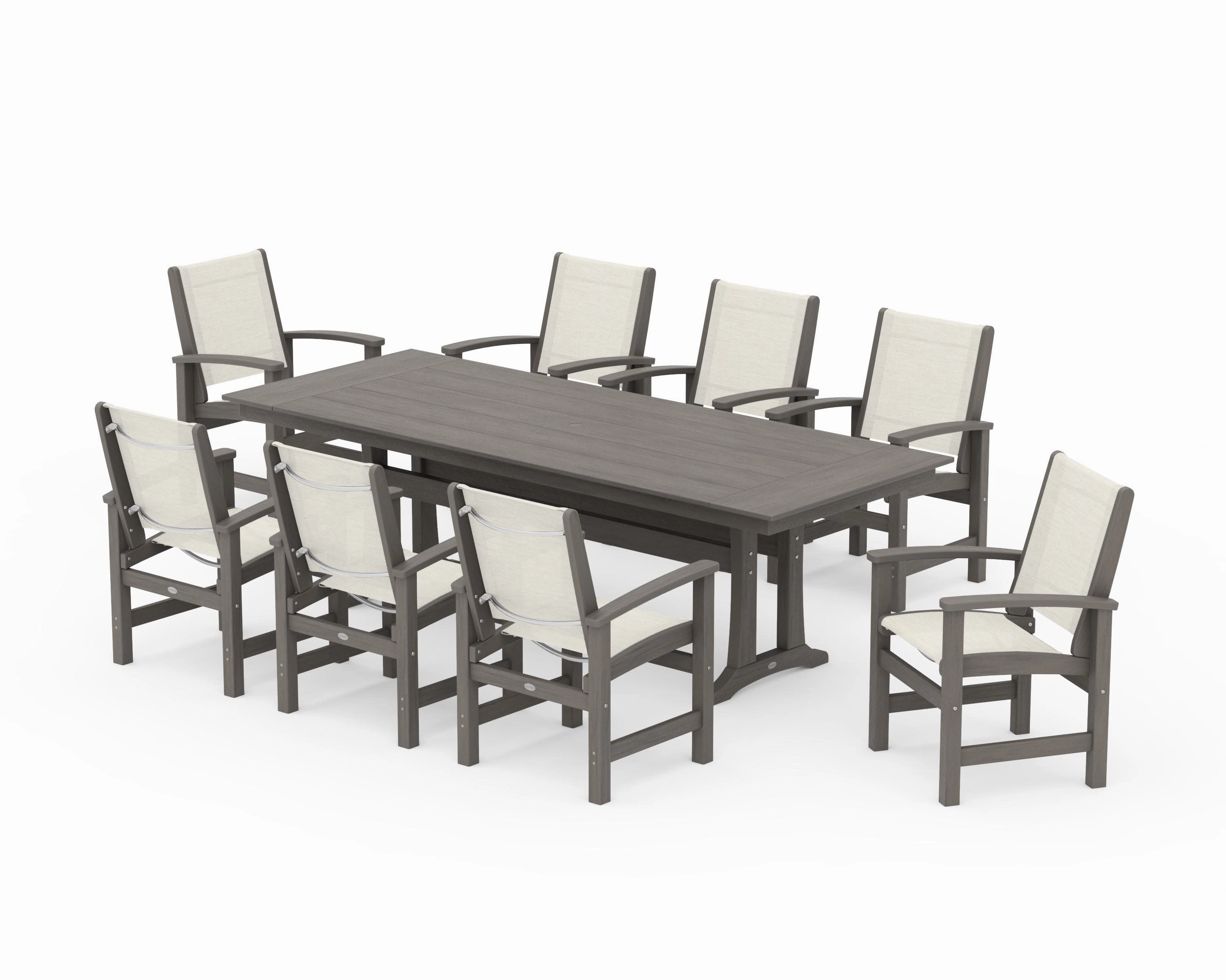Coastal 9-Piece Farmhouse Dining Set with Trestle Legs