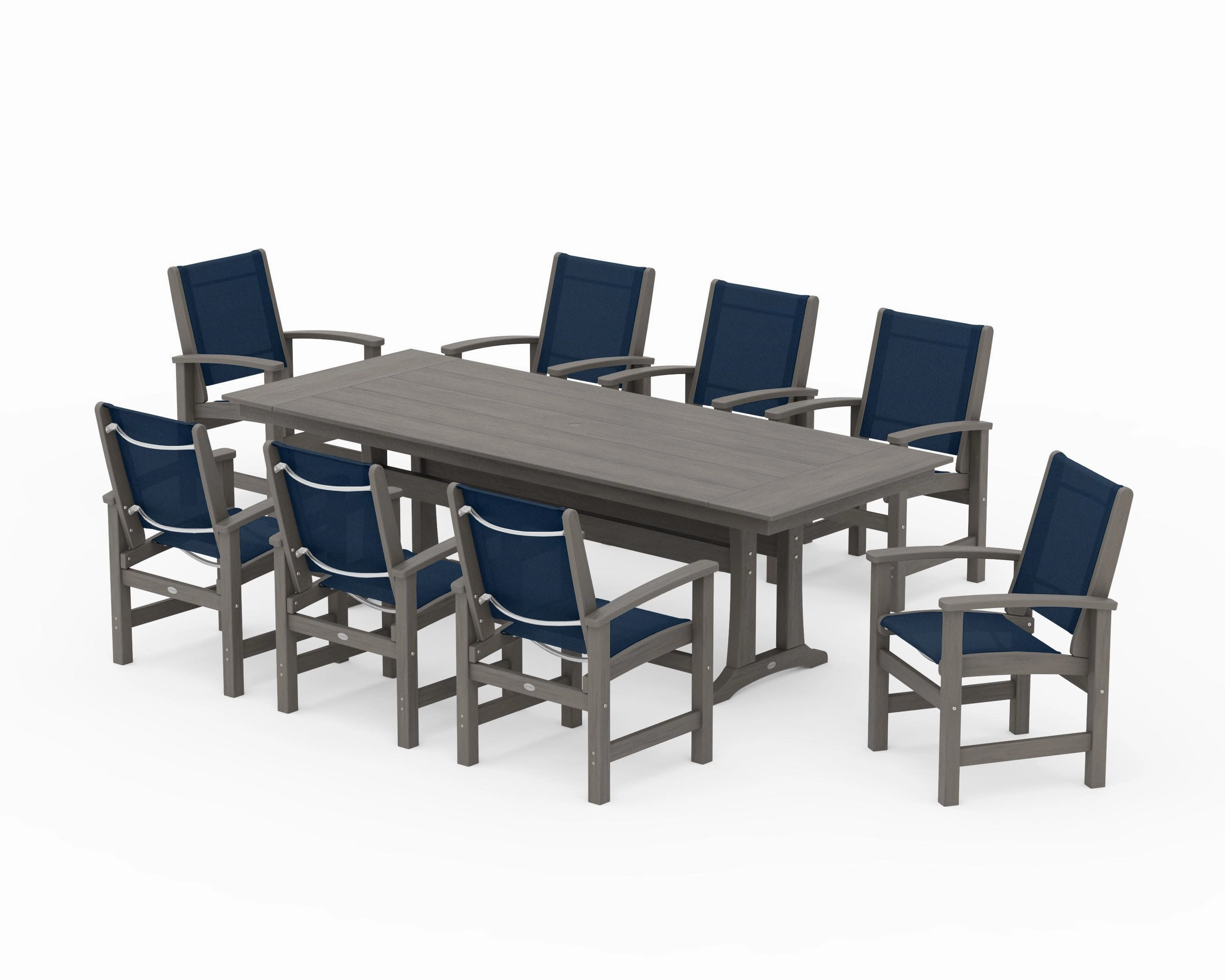 Coastal 9-Piece Farmhouse Dining Set with Trestle Legs