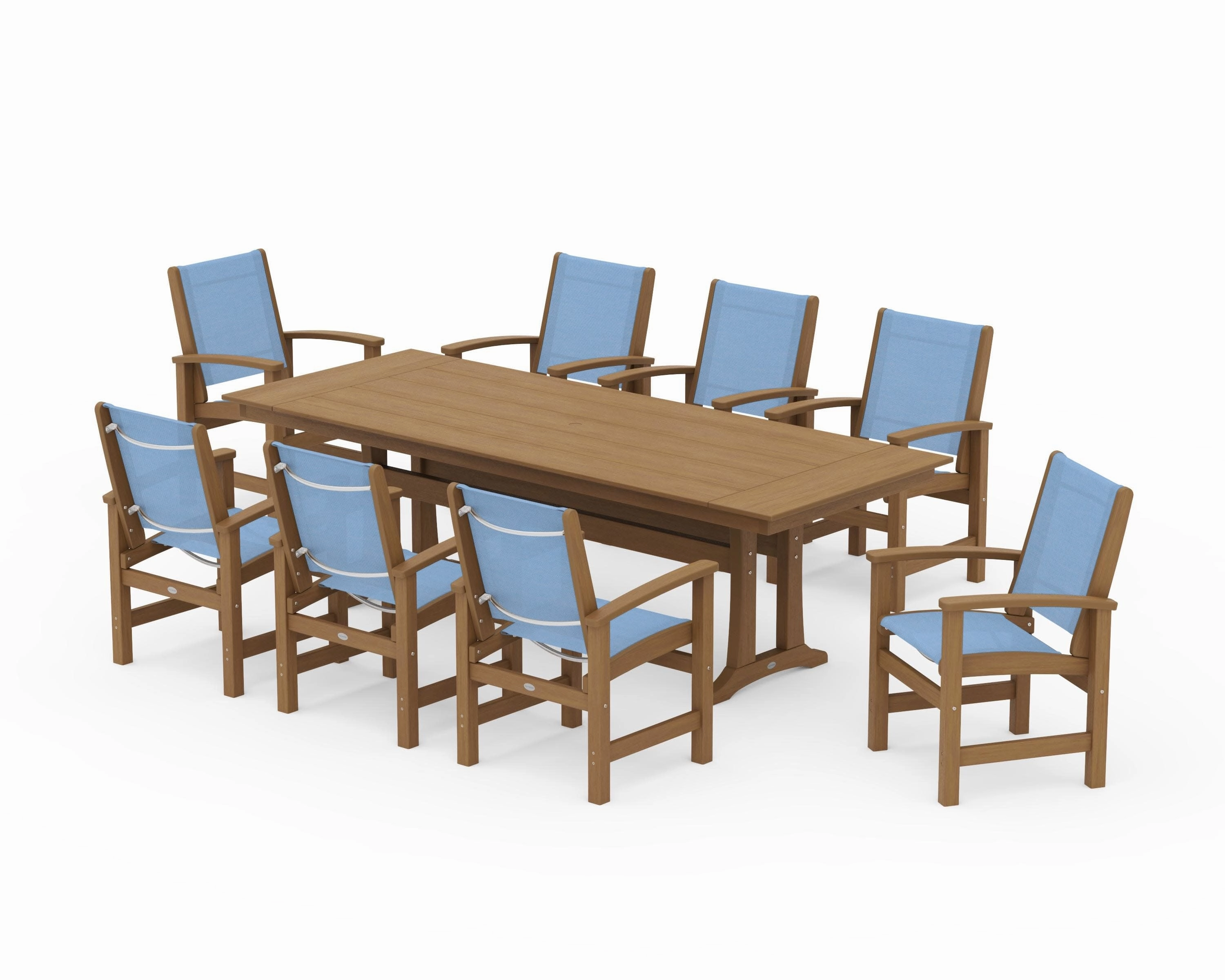 Coastal 9-Piece Farmhouse Dining Set with Trestle Legs