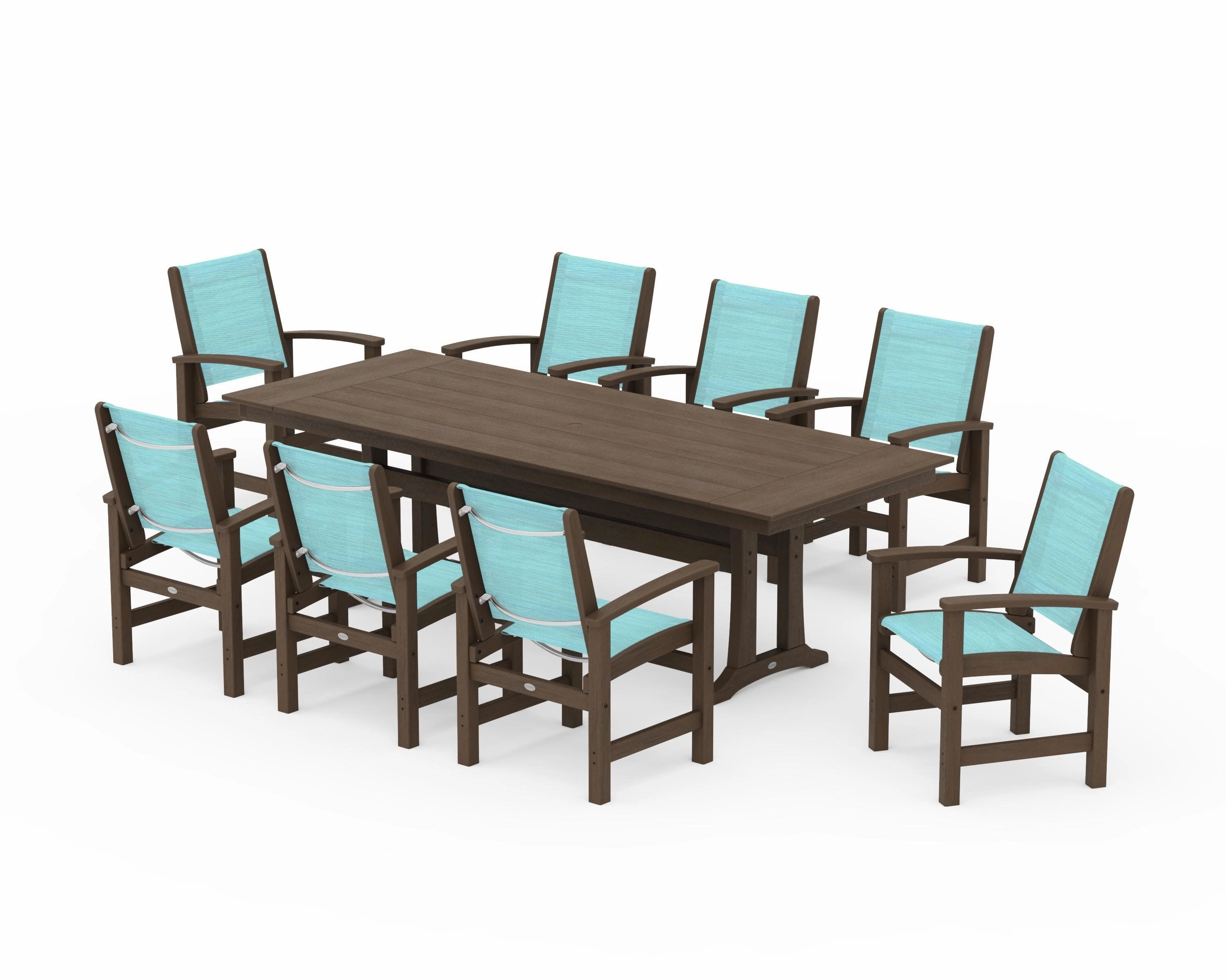 Coastal 9-Piece Farmhouse Dining Set with Trestle Legs