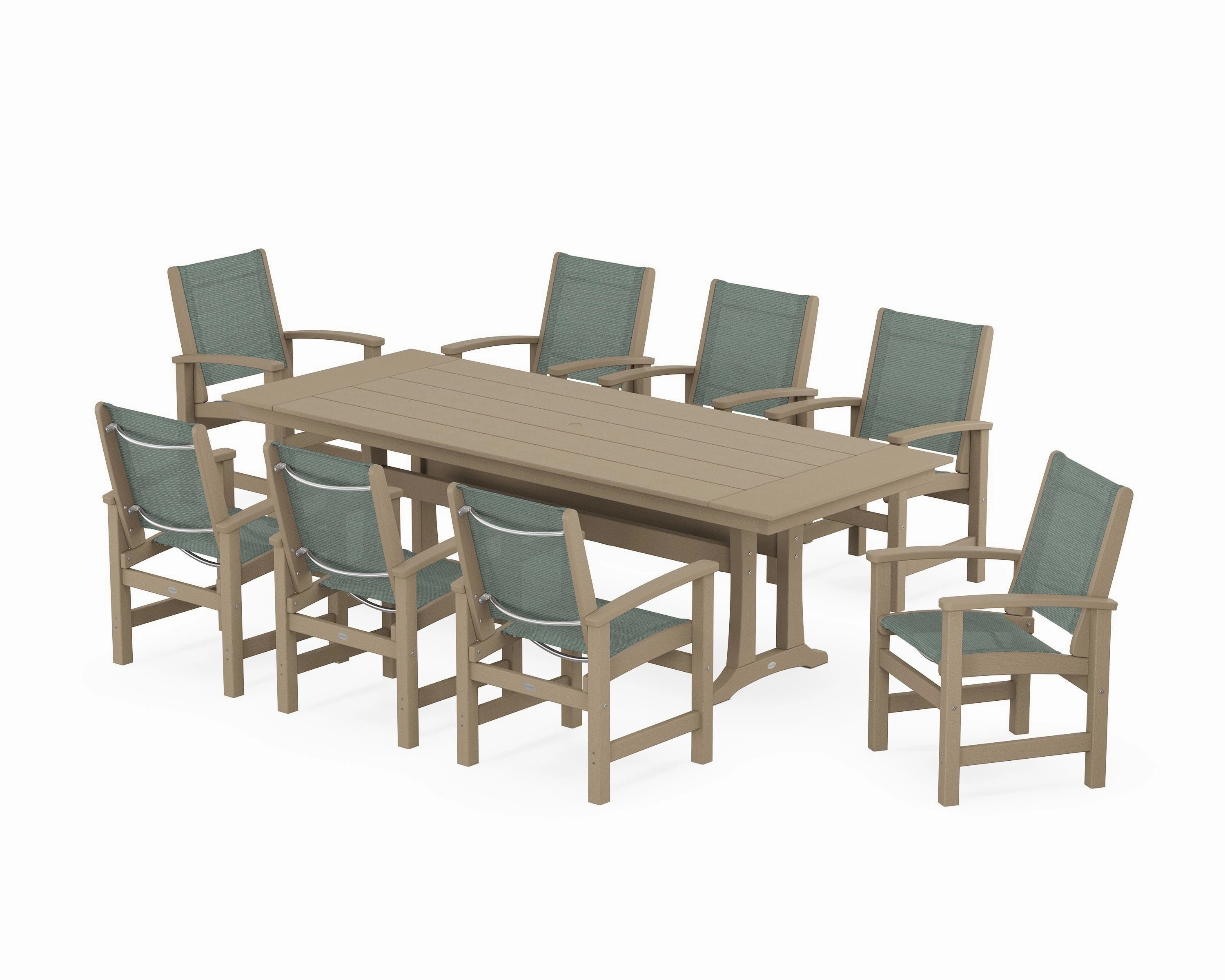 Coastal 9-Piece Farmhouse Dining Set with Trestle Legs