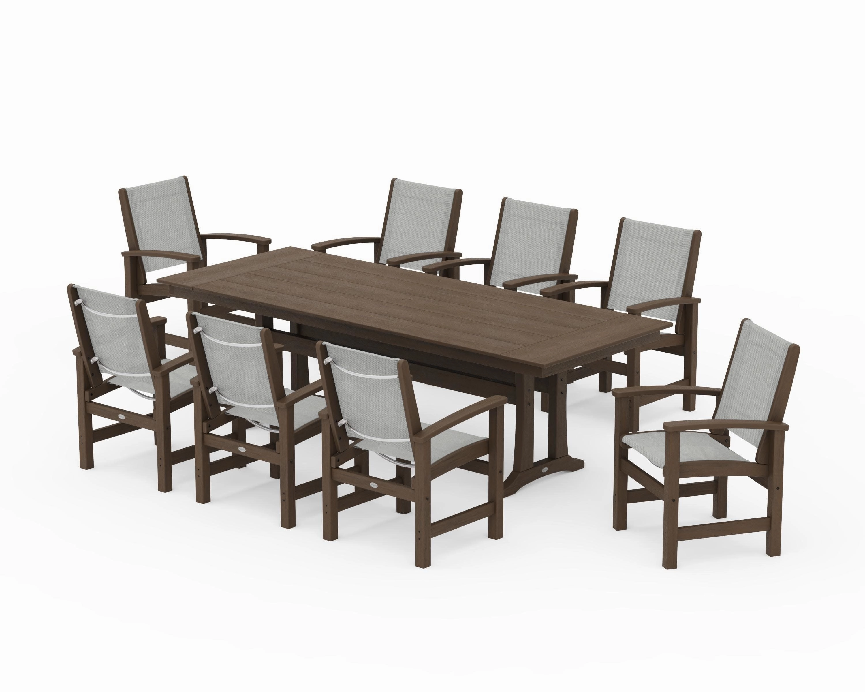 Coastal 9-Piece Farmhouse Dining Set with Trestle Legs