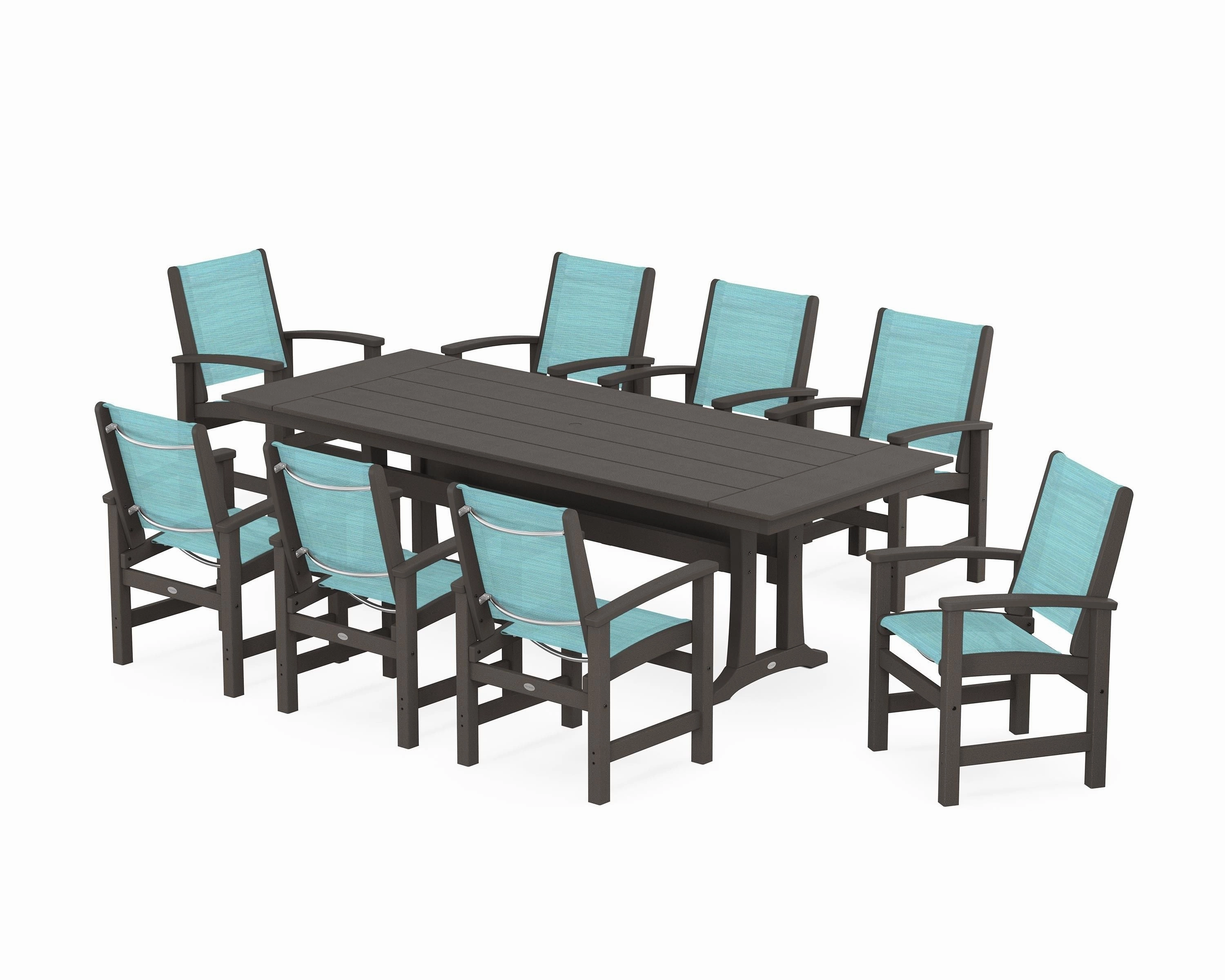 Coastal 9-Piece Farmhouse Dining Set with Trestle Legs