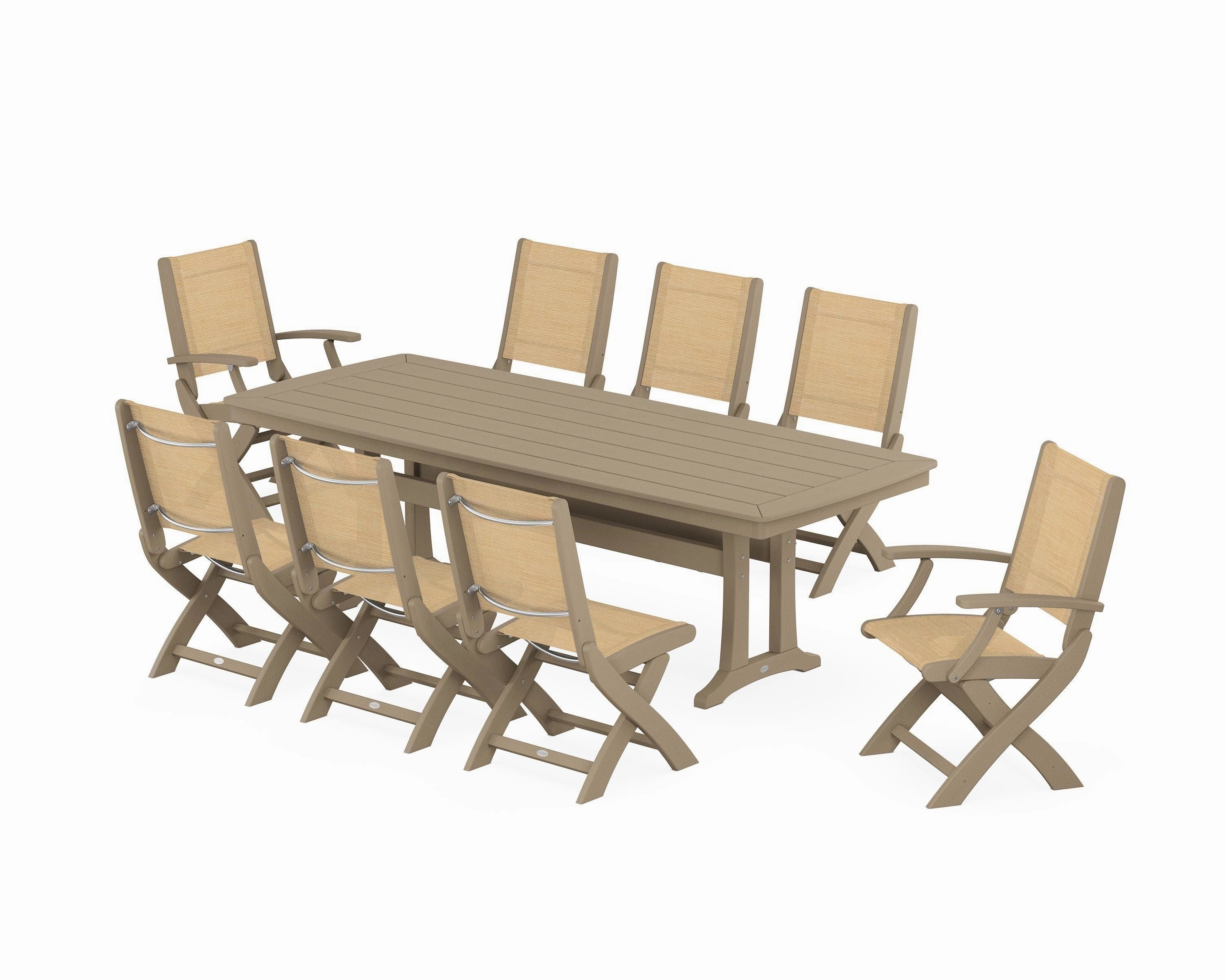 Coastal Folding 9-Piece Dining Set with Trestle Legs
