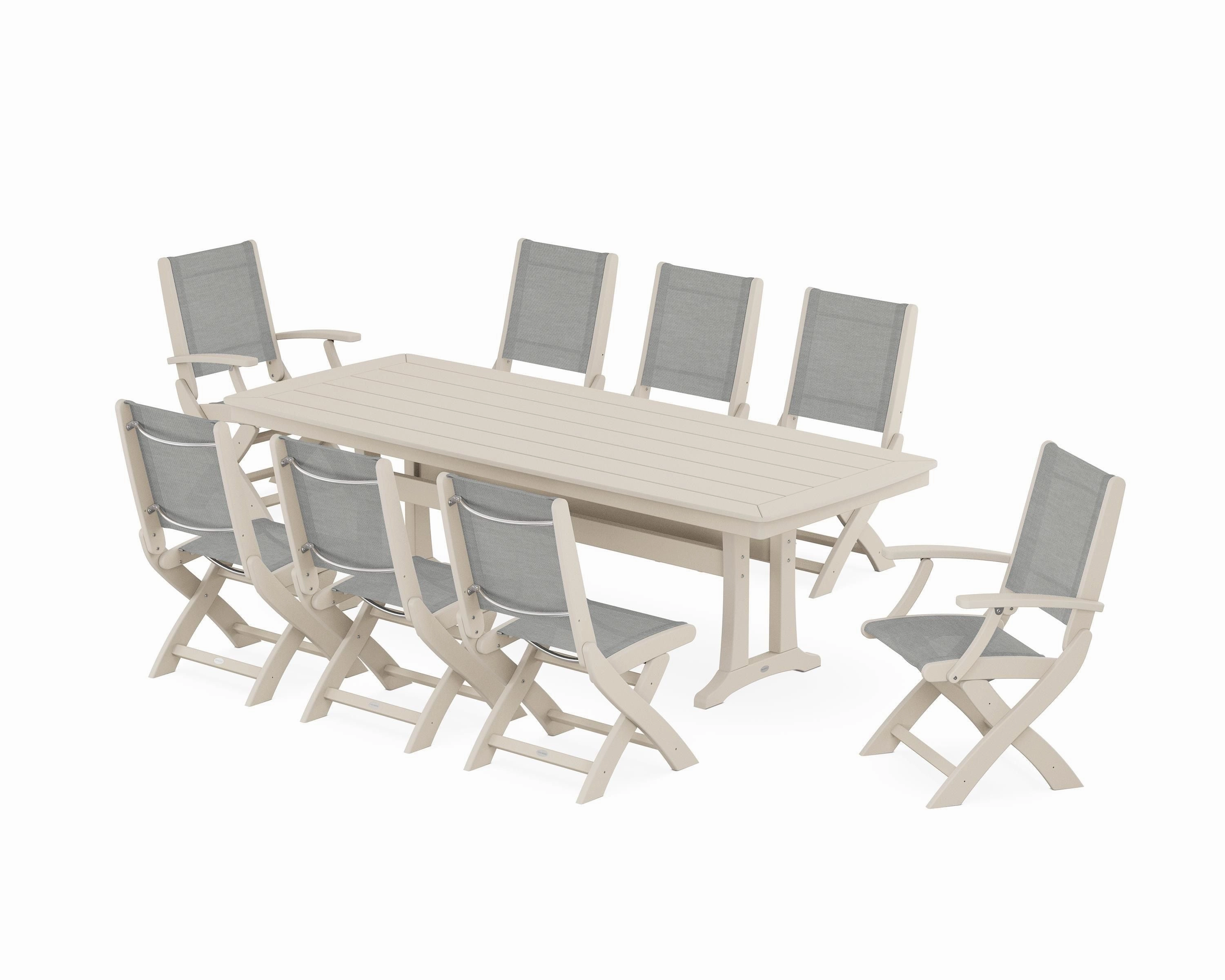 Coastal Folding 9-Piece Dining Set with Trestle Legs