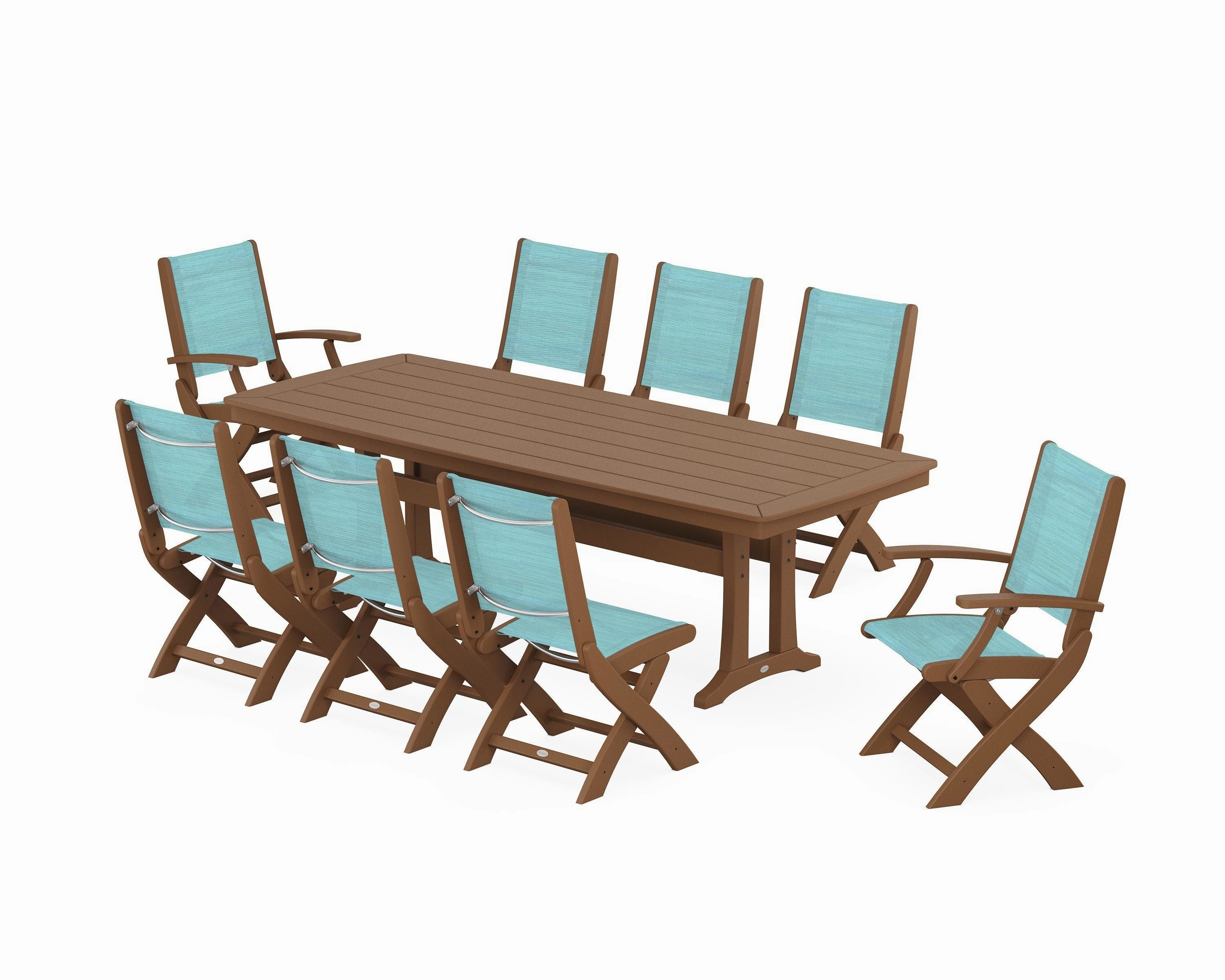 Coastal Folding 9-Piece Dining Set with Trestle Legs