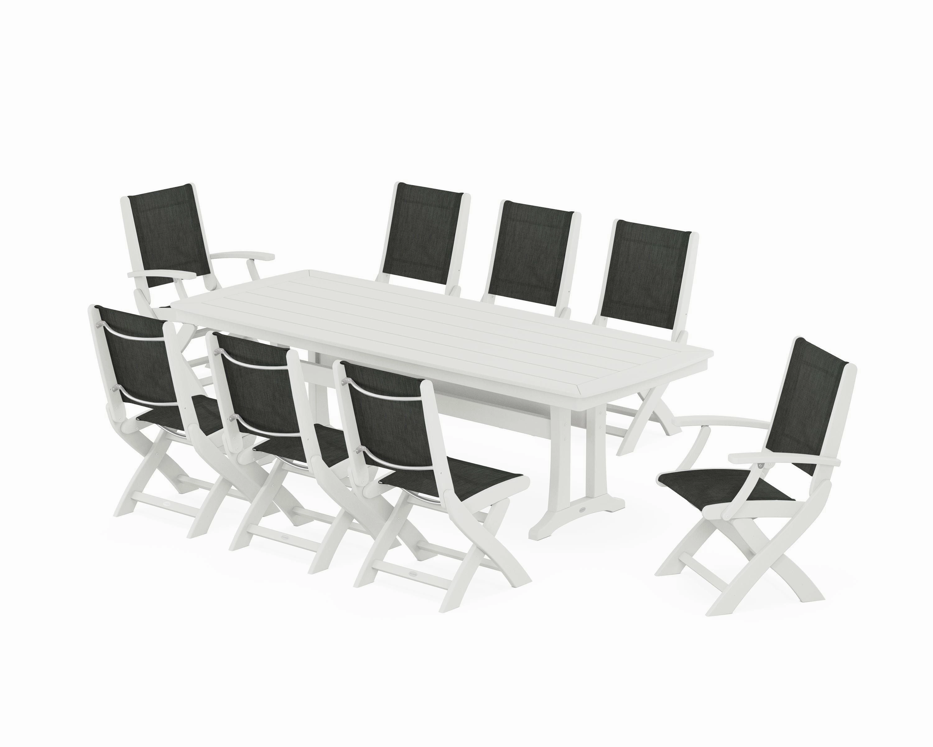 Coastal Folding 9-Piece Dining Set with Trestle Legs