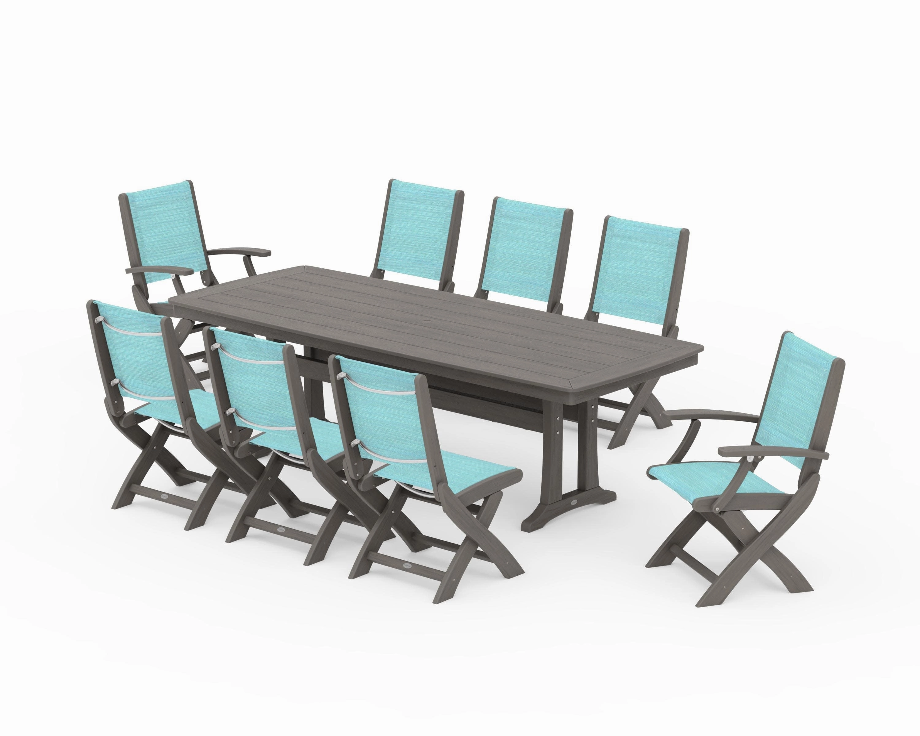 Coastal Folding 9-Piece Dining Set with Trestle Legs