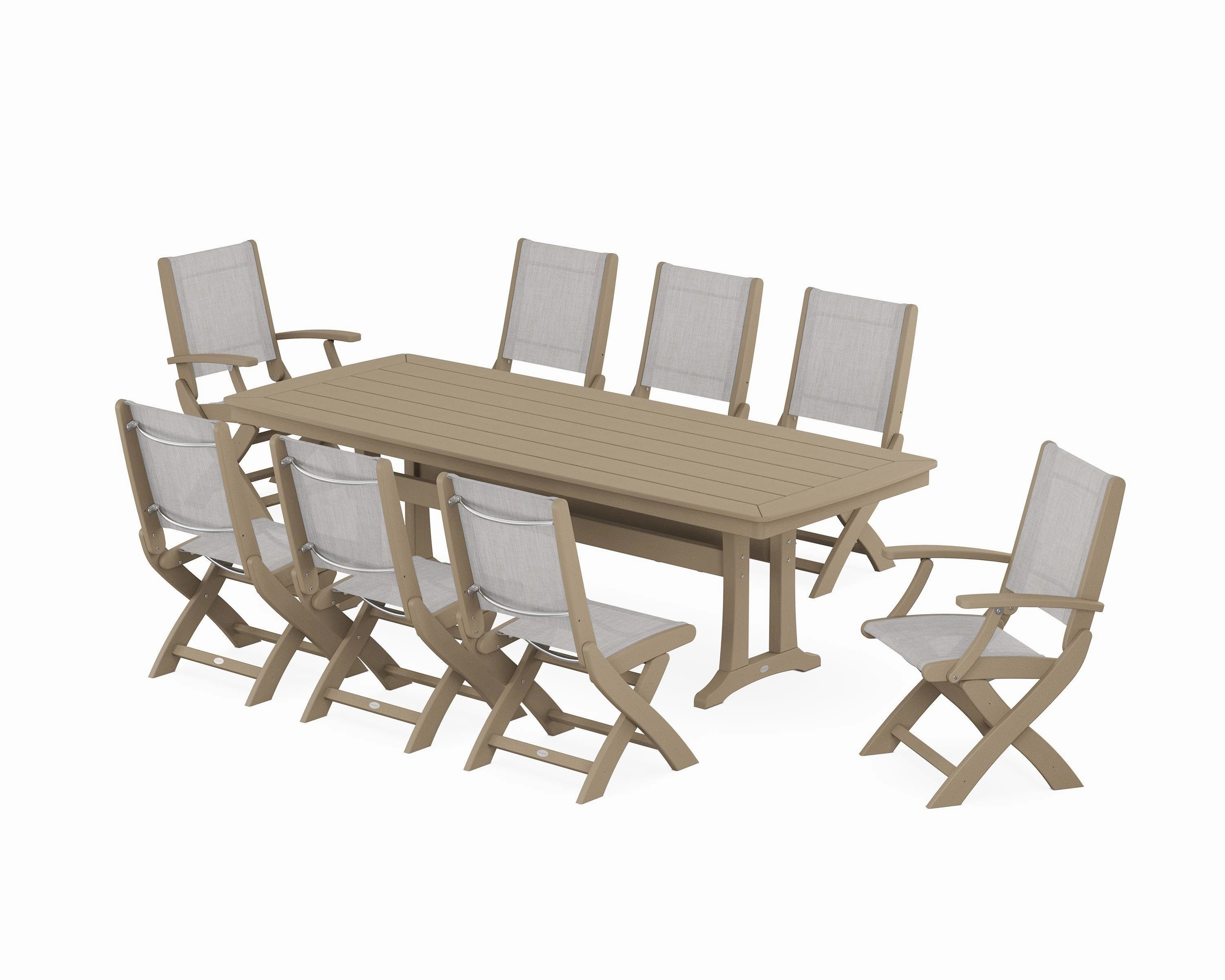 Coastal Folding 9-Piece Dining Set with Trestle Legs