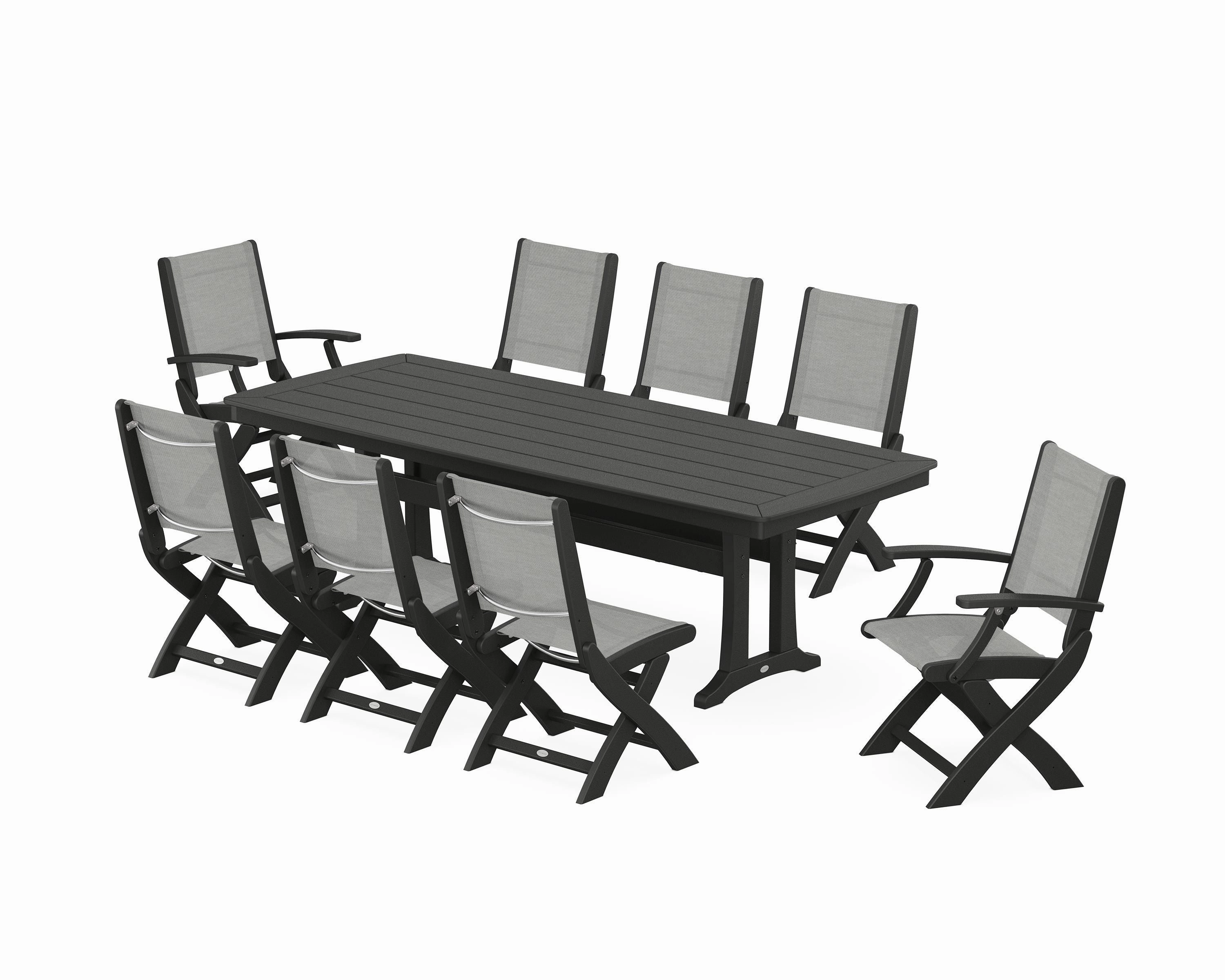 Coastal Folding 9-Piece Dining Set with Trestle Legs