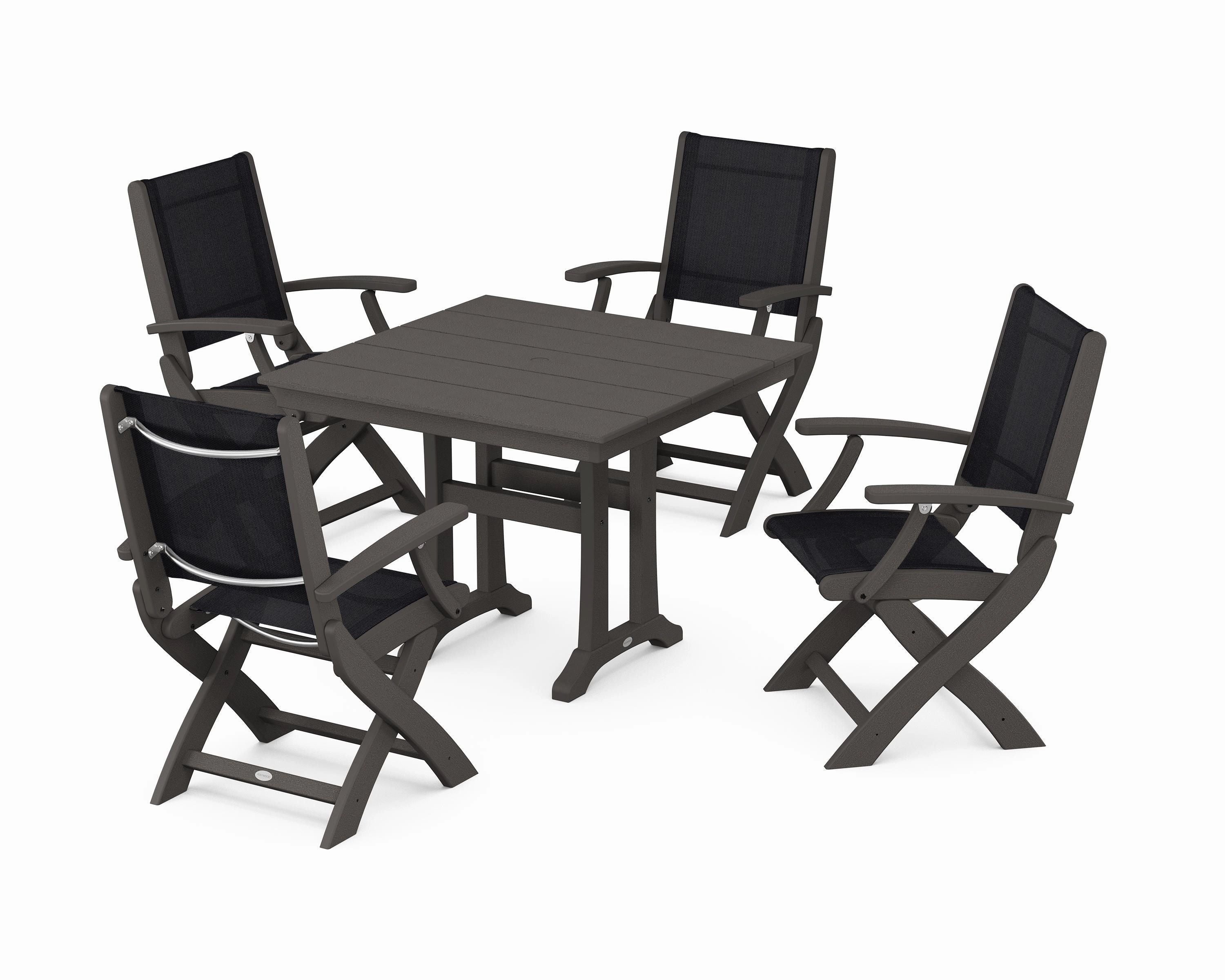 Coastal Folding Chair 5-Piece Farmhouse Dining Set With Trestle Legs