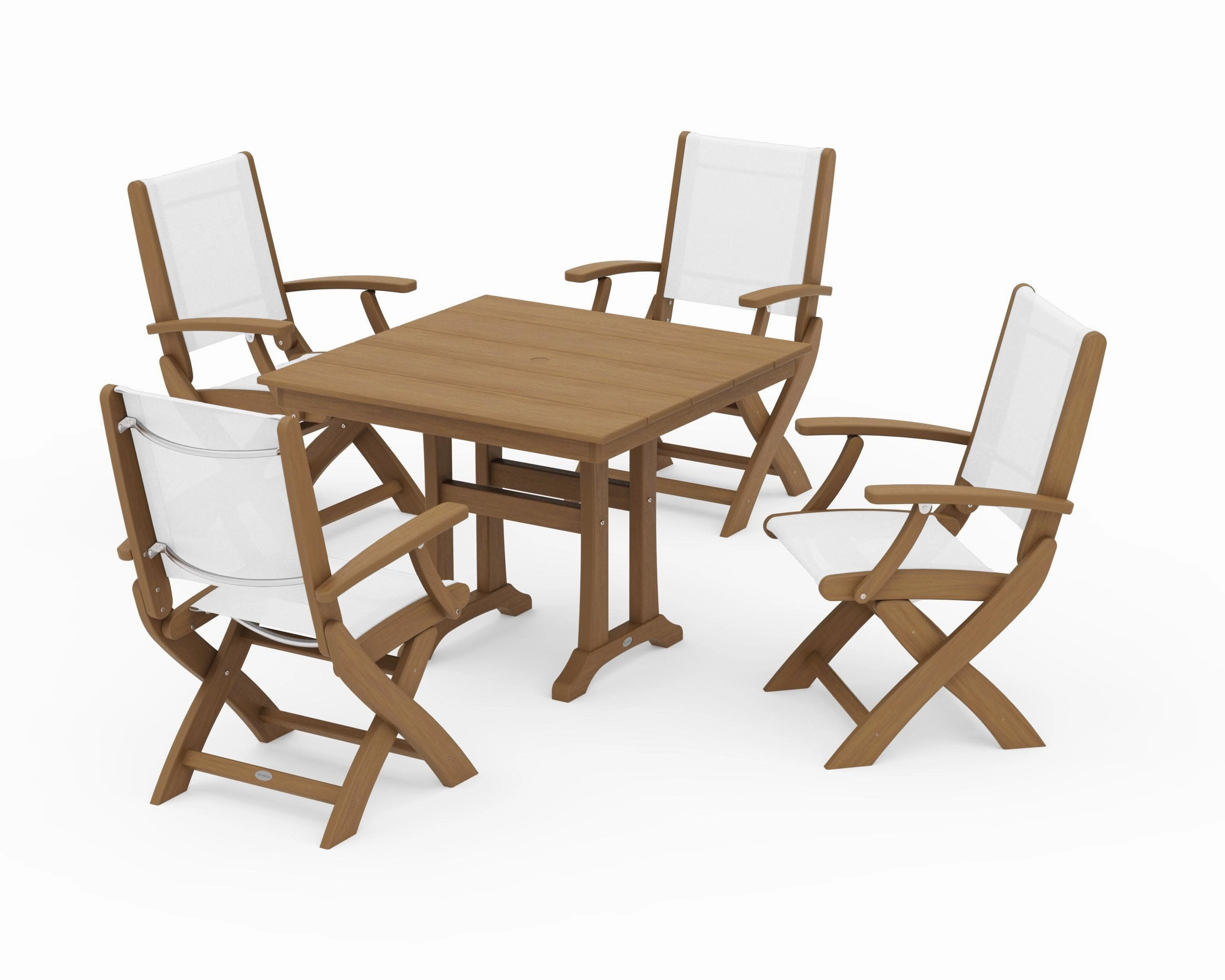 Coastal Folding Chair 5-Piece Farmhouse Dining Set With Trestle Legs