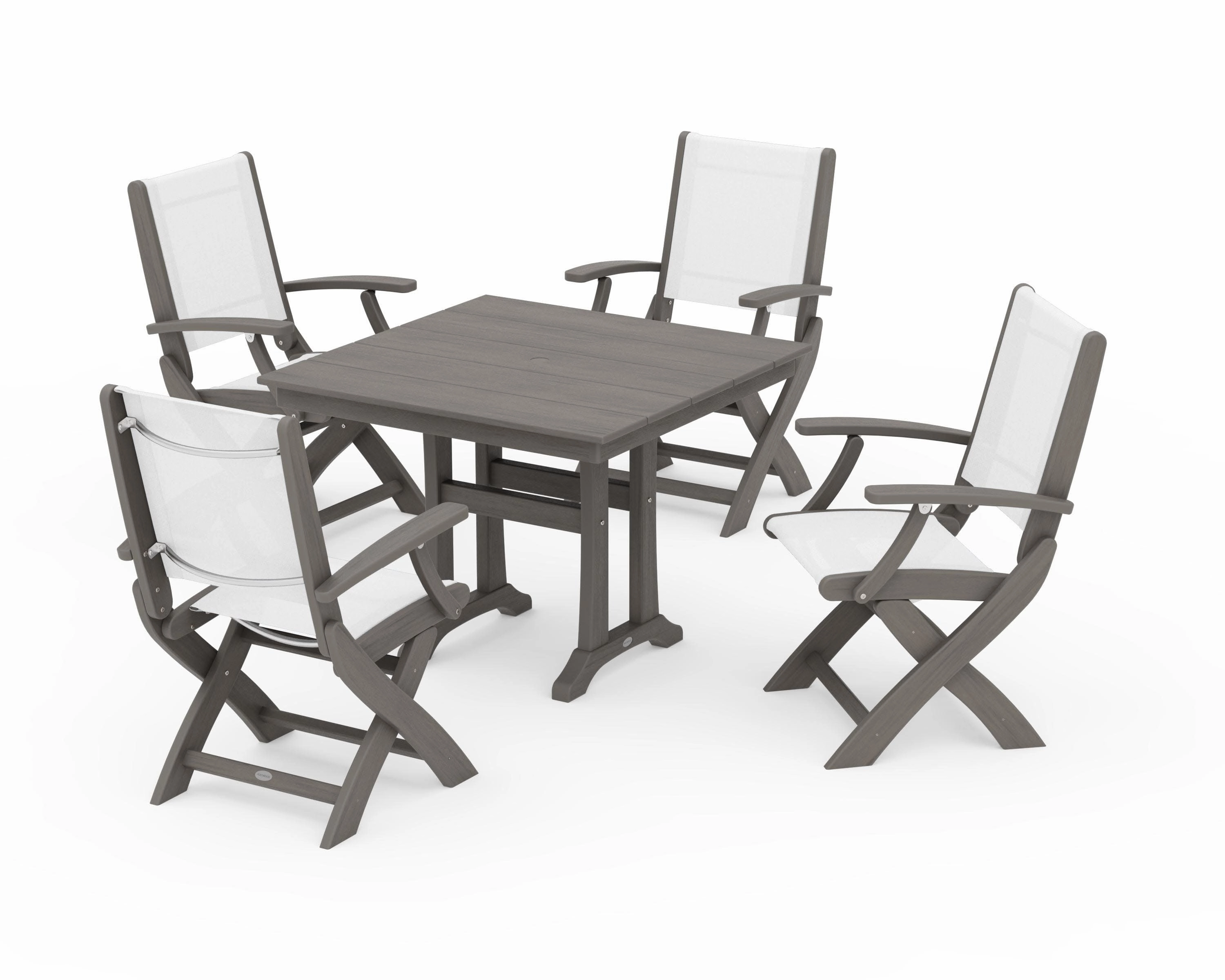 Coastal Folding Chair 5-Piece Farmhouse Dining Set With Trestle Legs