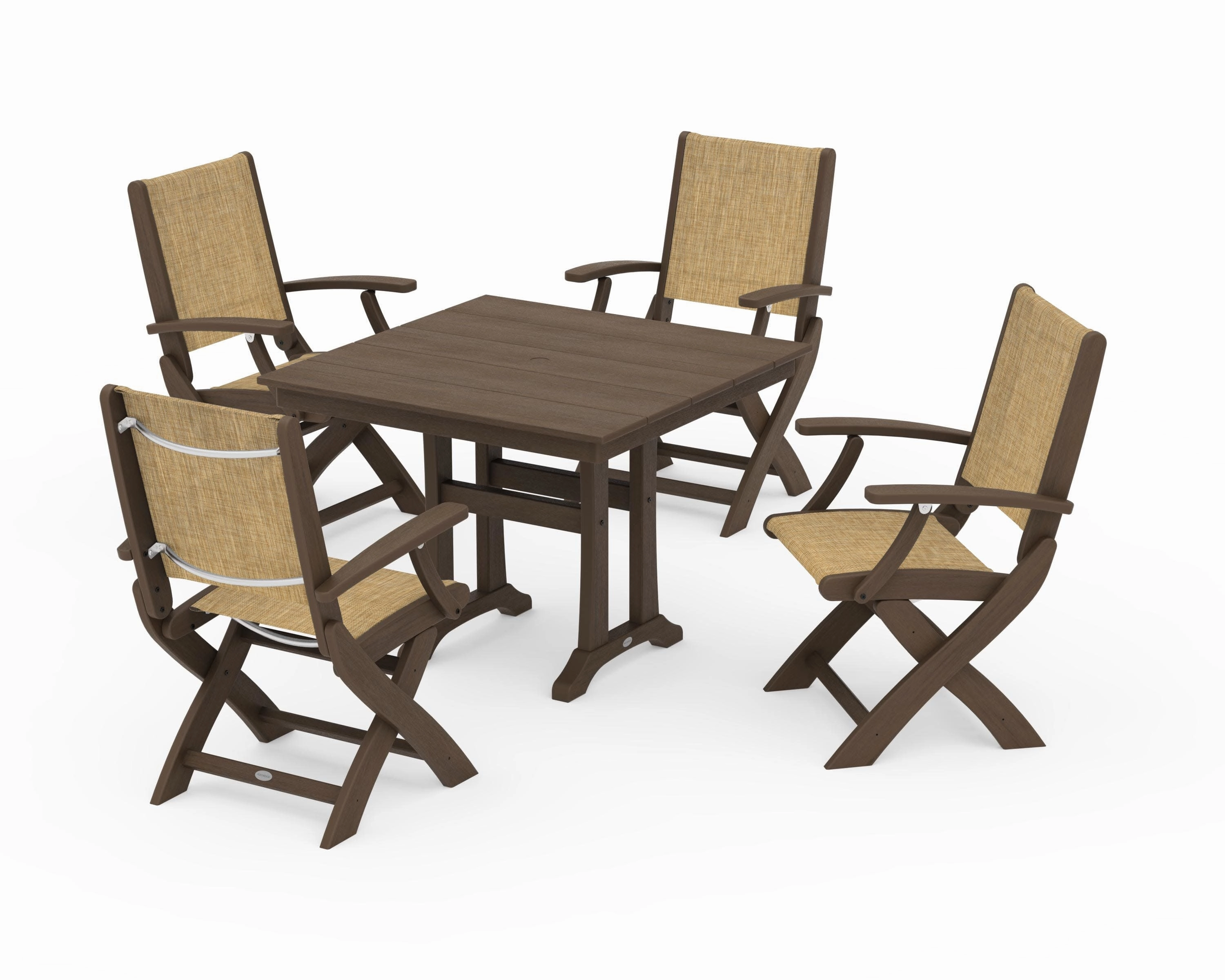 Coastal Folding Chair 5-Piece Farmhouse Dining Set With Trestle Legs
