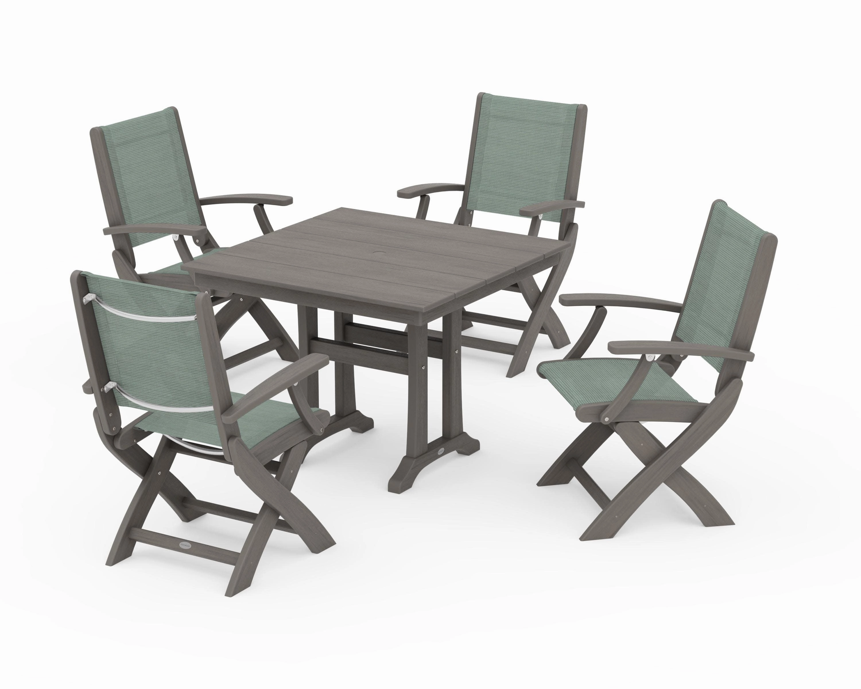 Coastal Folding Chair 5-Piece Farmhouse Dining Set With Trestle Legs
