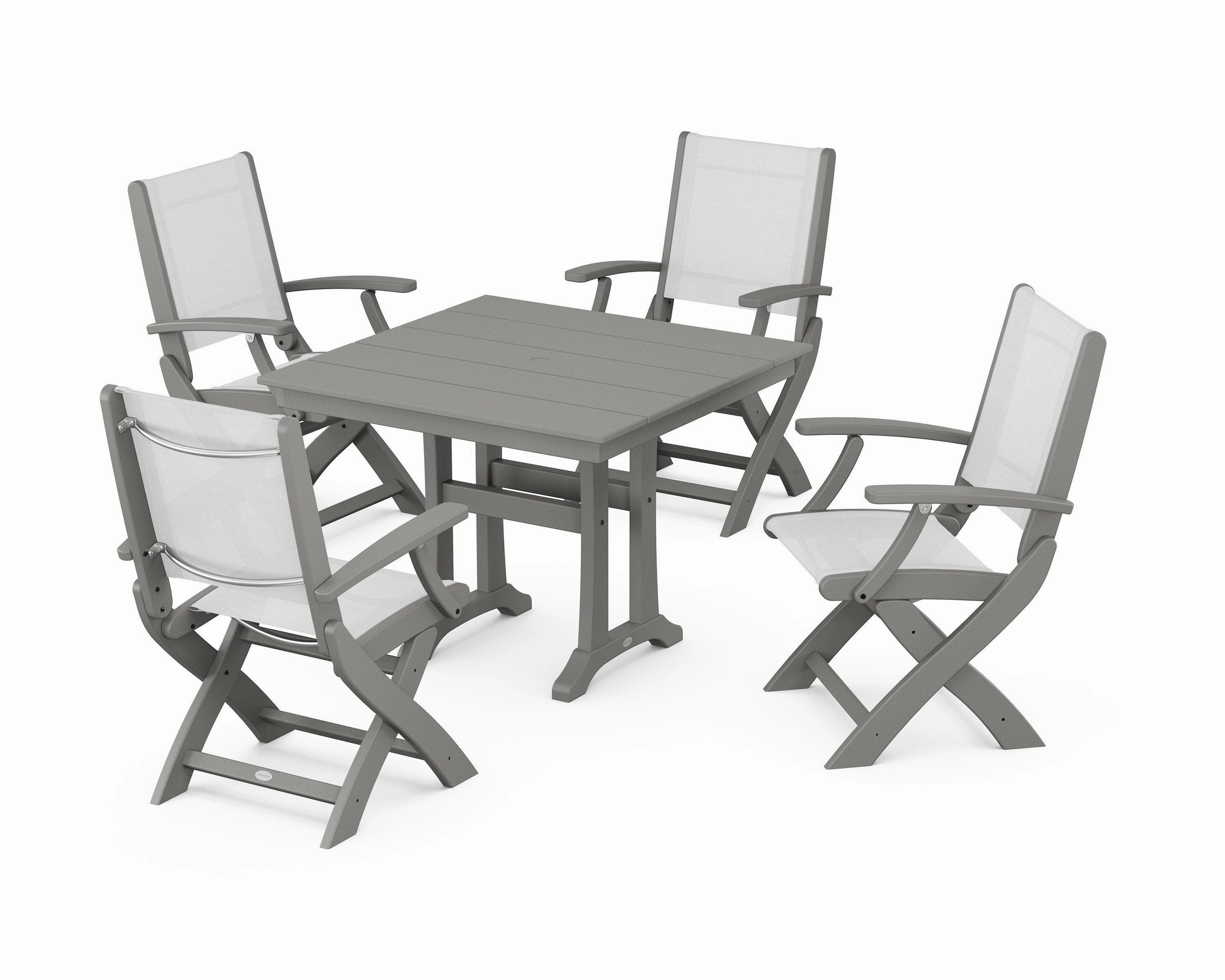 Coastal Folding Chair 5-Piece Farmhouse Dining Set With Trestle Legs