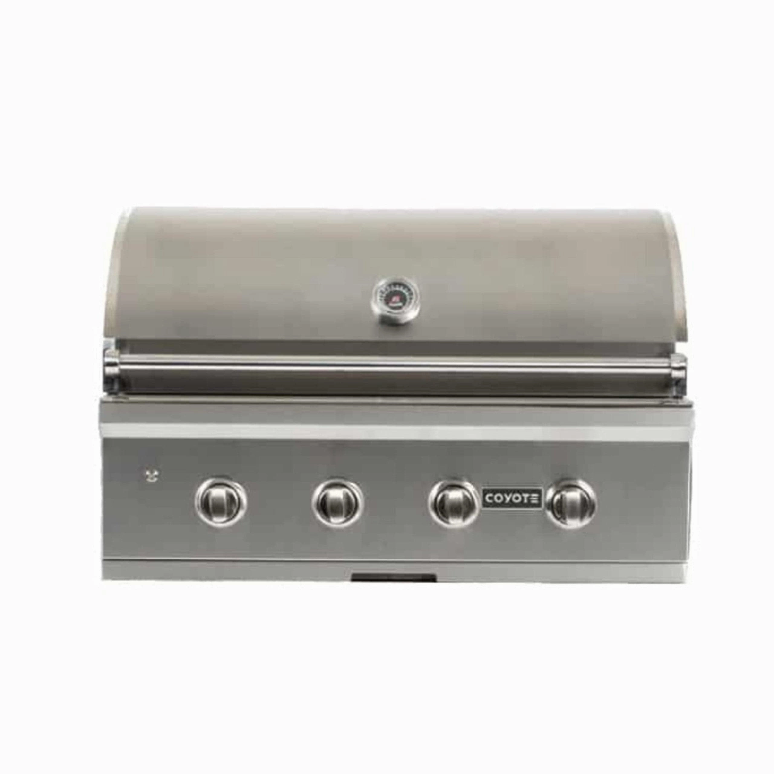Coyote 36-inch with Infinity Burners NG Built-in Grill C2C36NG stainless steel BBQ grill with side table