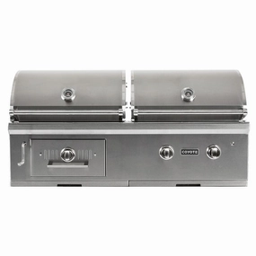 Coyote 50-inch Built-In Hybrid NG and Charcoal Grill C1HY50NG stainless steel BBQ grill with side table